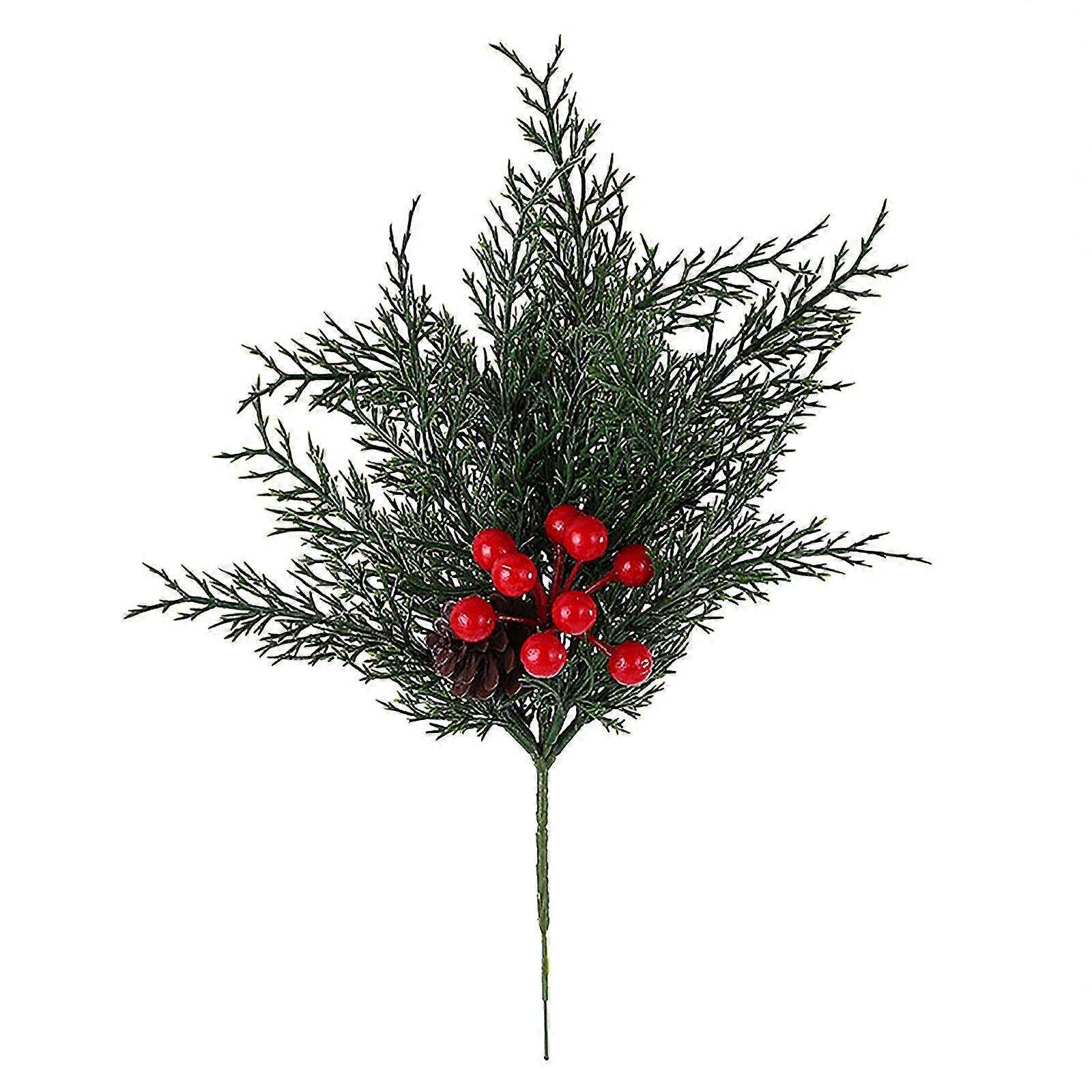 Plastic Christmas Decorations with Red Fruits, Pine Branches (1)