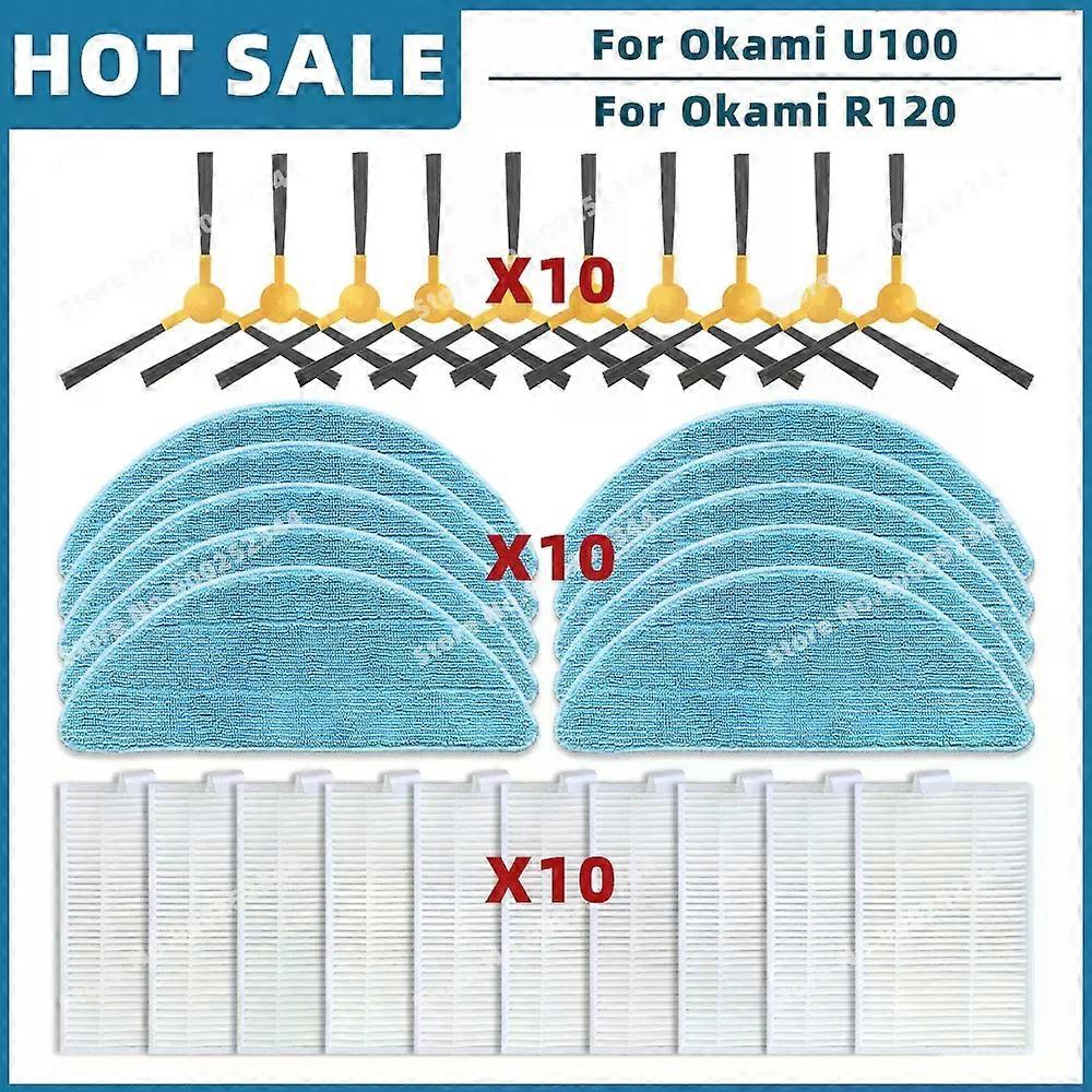 Compatible For Okami U80, U90, U100, U100 Plus, U100 Laser, R120 Replacement Parts Accessories Side Brush Hepa Filter Mop Cloth
