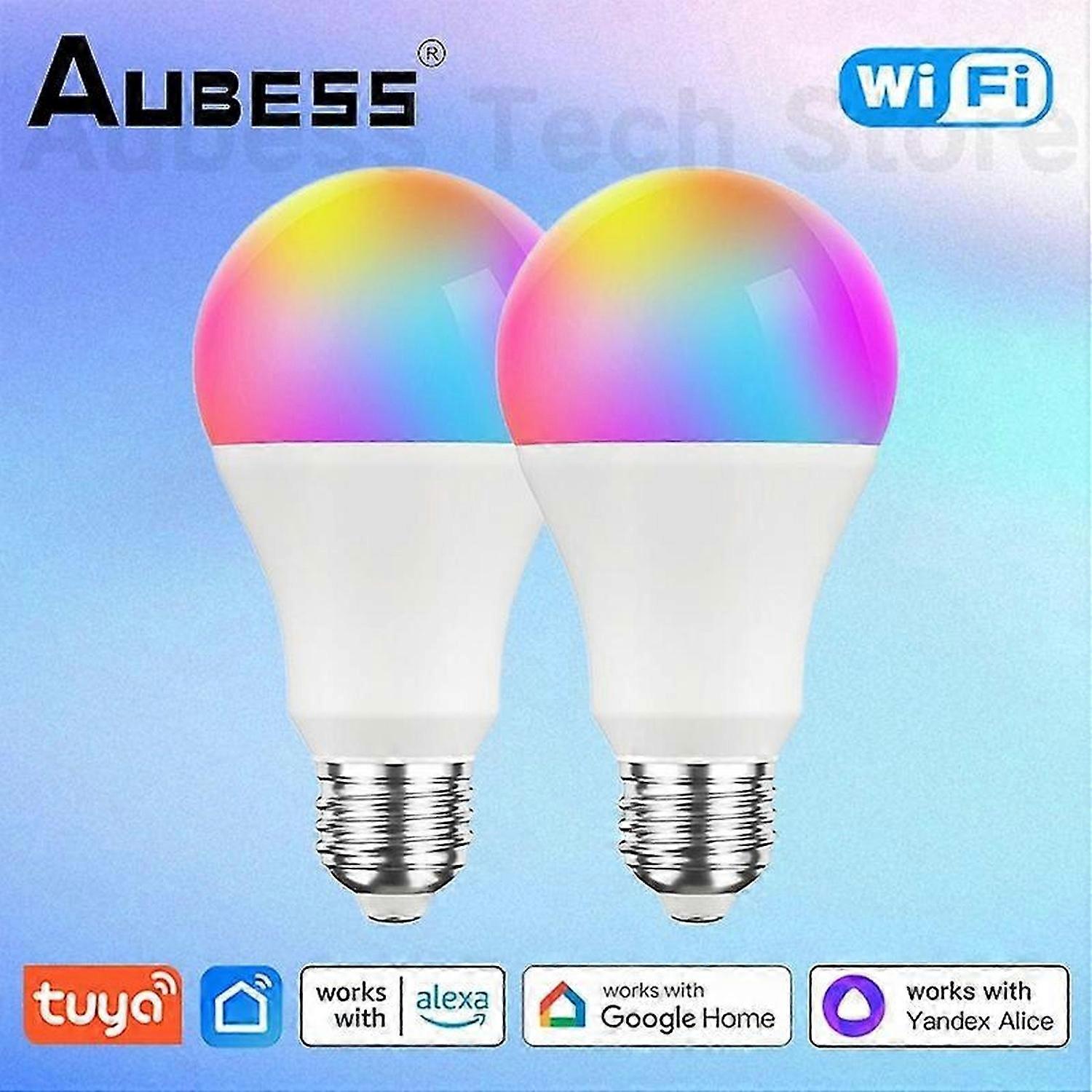 AUBESS 15W Tuya E27/B22 LED Light Bulb RGB CW WW WiFi Lamp Smart Bulb For