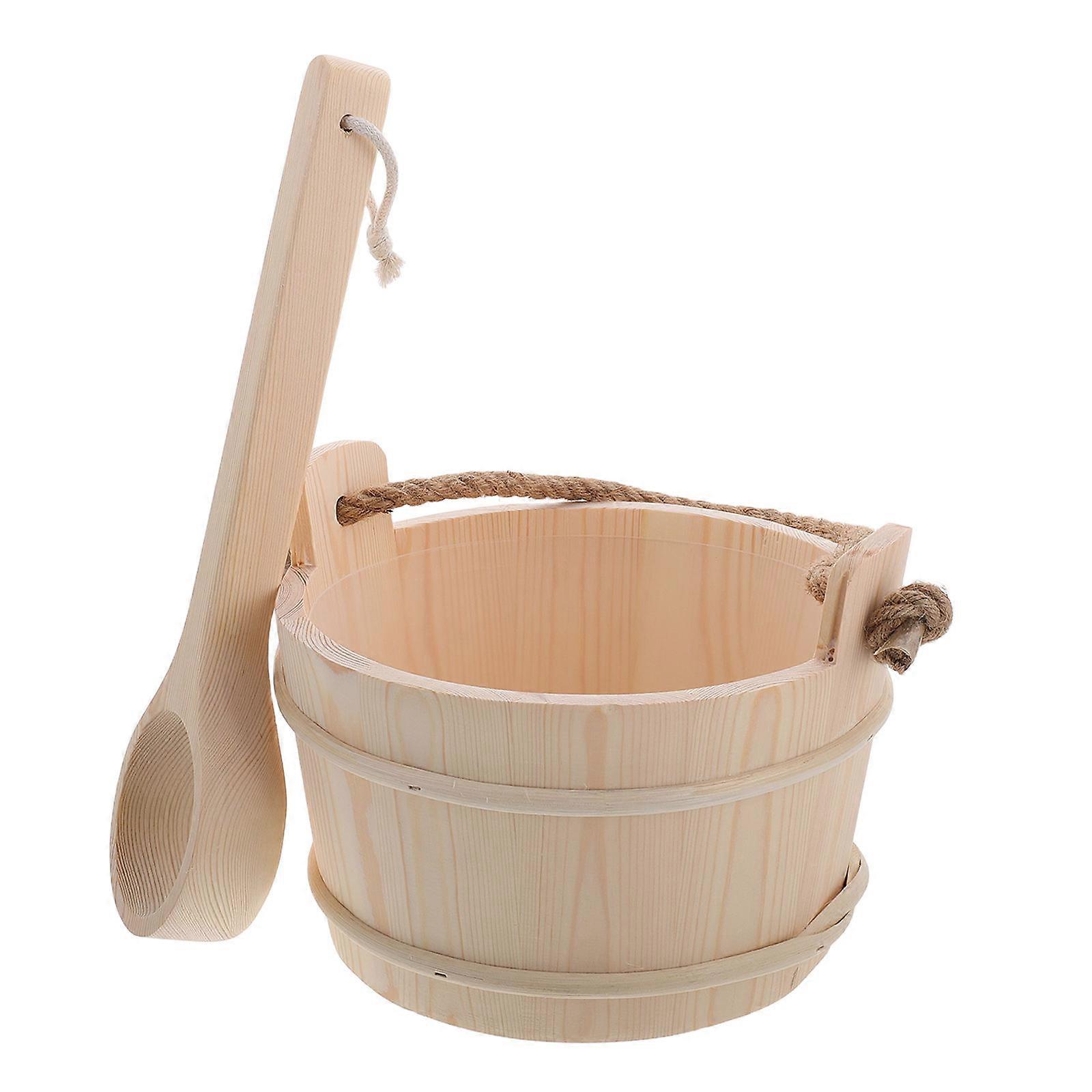 Wood Soup Ladle Wooden Sauna Accessories Kit For Steam Sauna Room Water Bucket And Wooden Ladle For Spa And Bath Beige 4L Capacity Watering 1 Pair