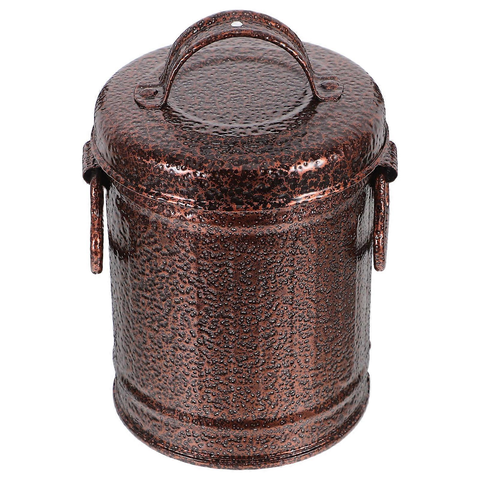 Fireplace Ash Storage Portable Ashtray Vintage Metal Look Prevent Ash Scattering Brown for Indoor Use 1Pcs