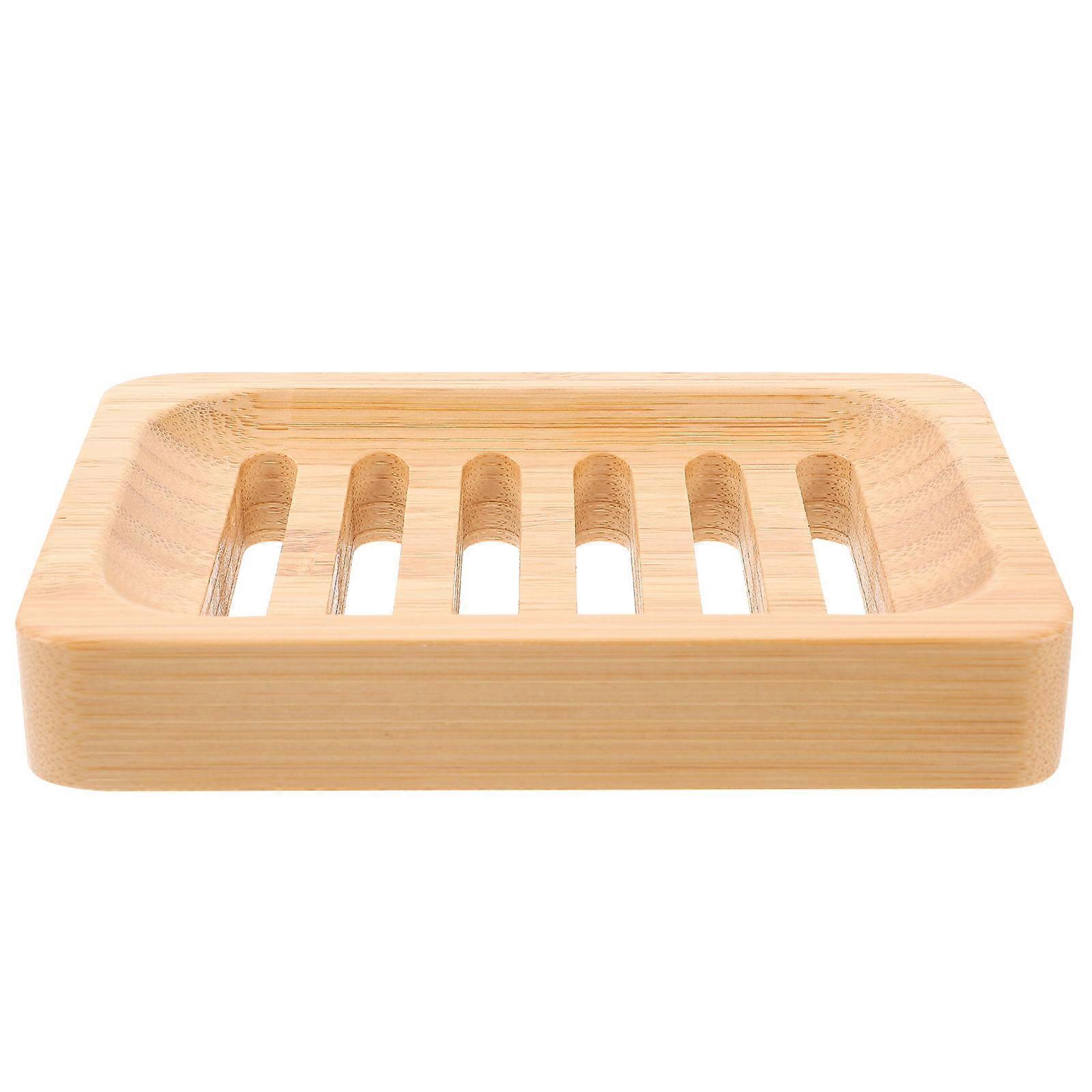 Bamboo Soap Holder Draining Soap Dish Bathroom Storage Rack Rectangular Beige 12.5X8.4X2CM Waterproof 1Set