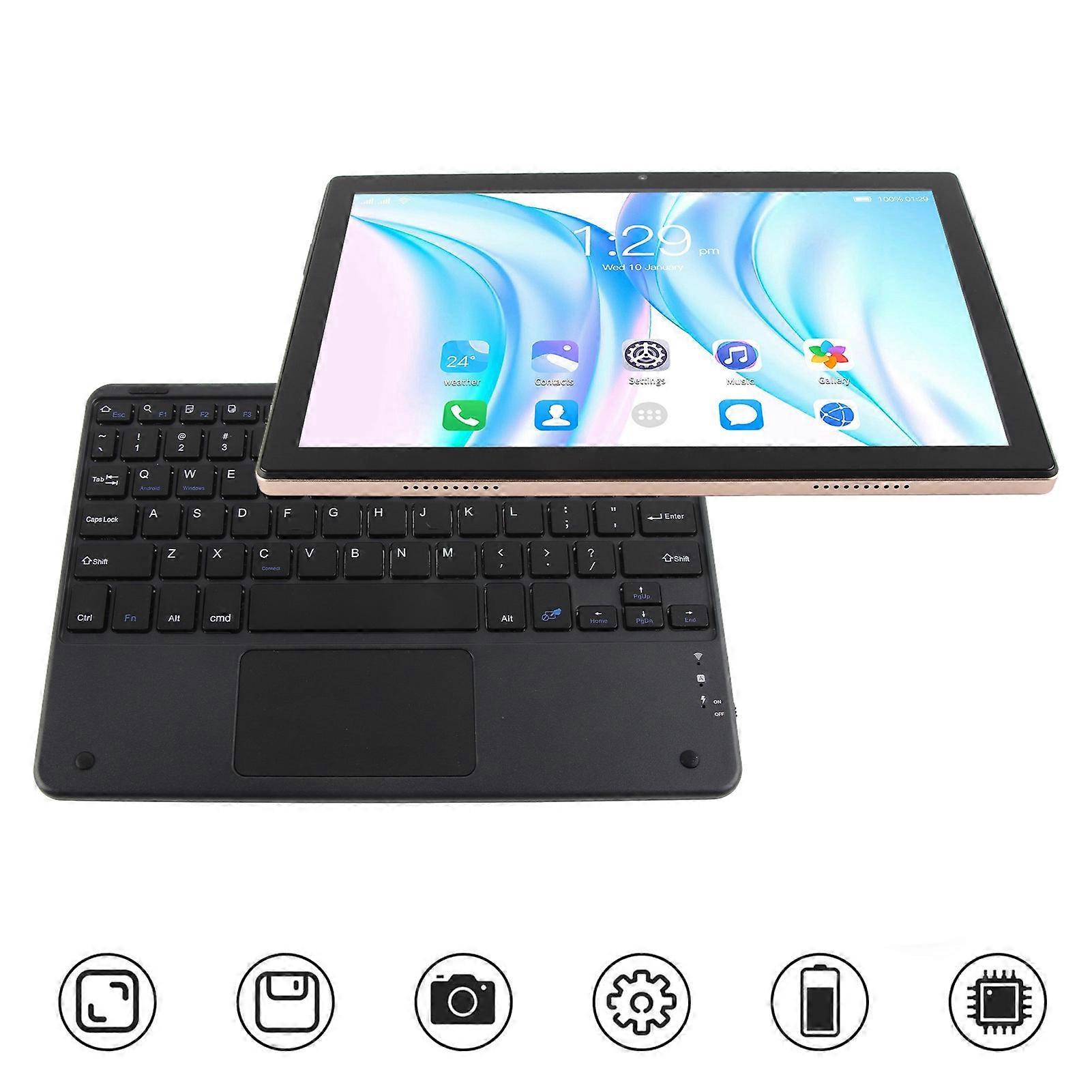2 in 1 Tablet 10.1 Inch with Keyboard 8GB RAM 256GB ROM 5G WIFI 20MP Camera FHD Tablet for Android 12 100‑240V Gold EU Plug 