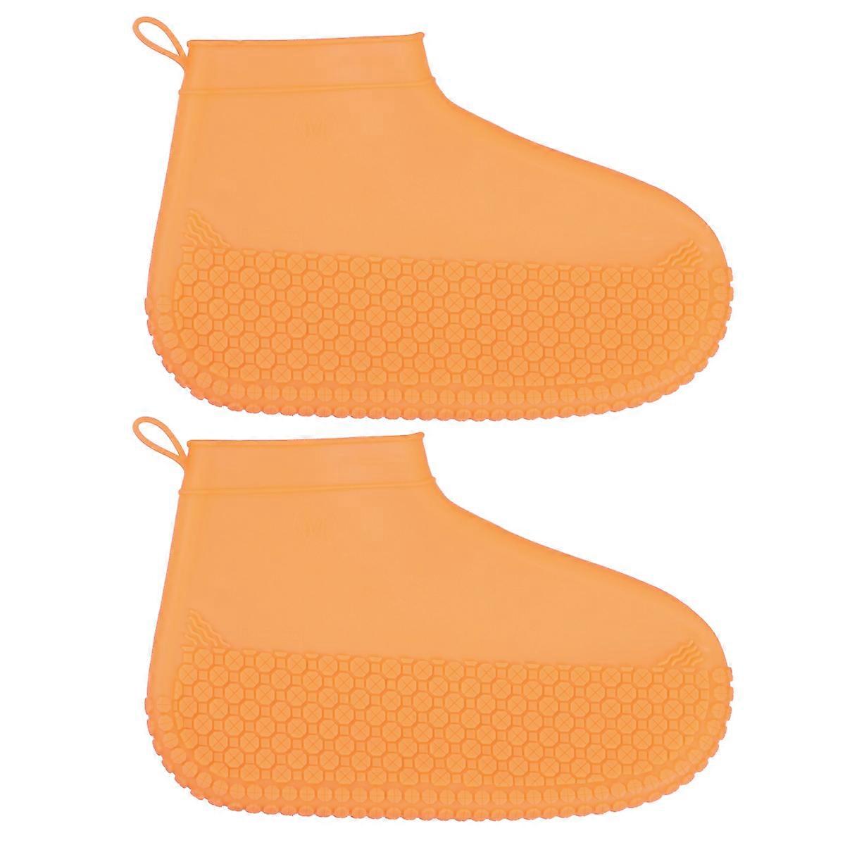 Rain Proof Shoe Covers Shoes Protective Reusable Orange 24.5x14cm 1Pair