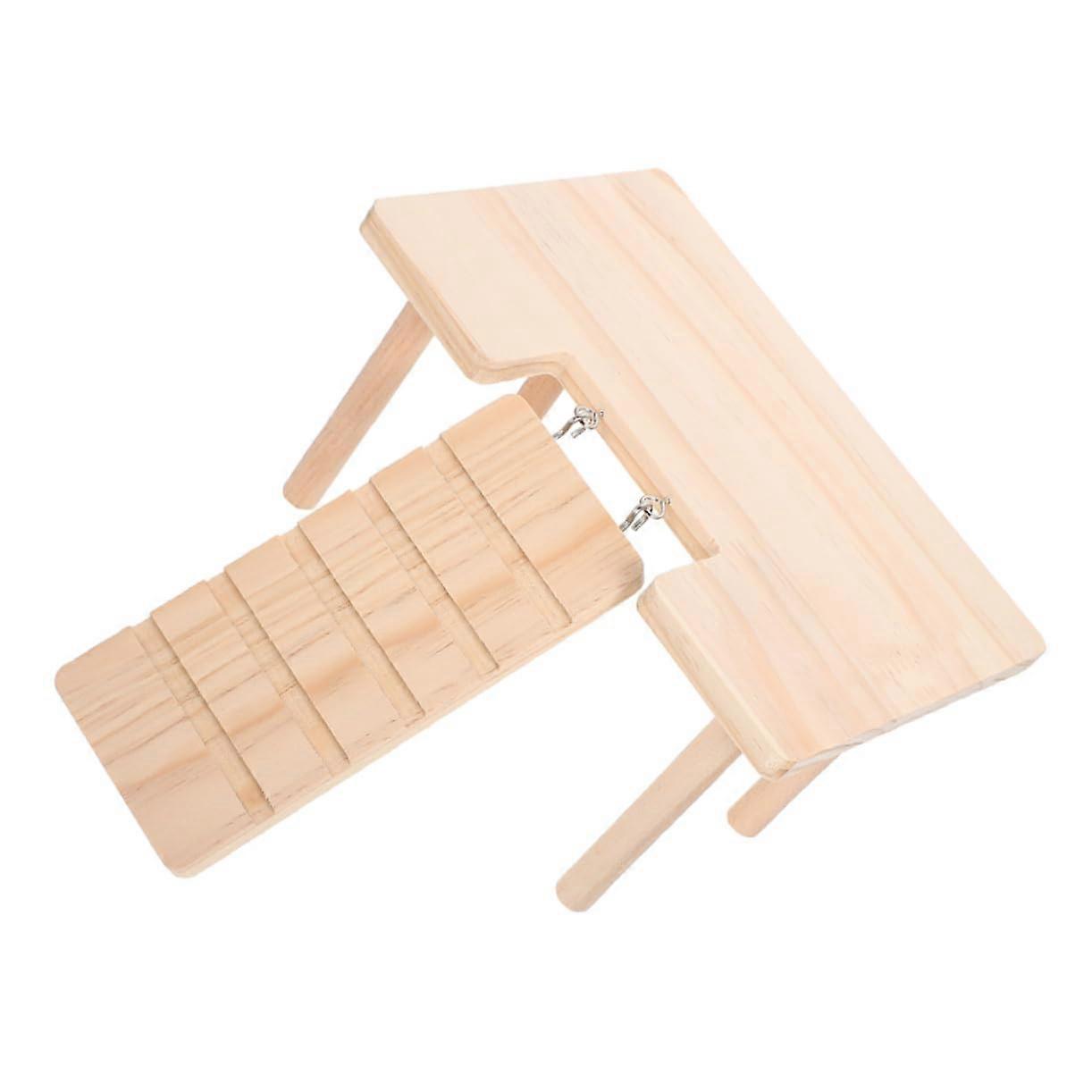Hamster Cage Platform with Wooden Climbing Ramp for Small Animals