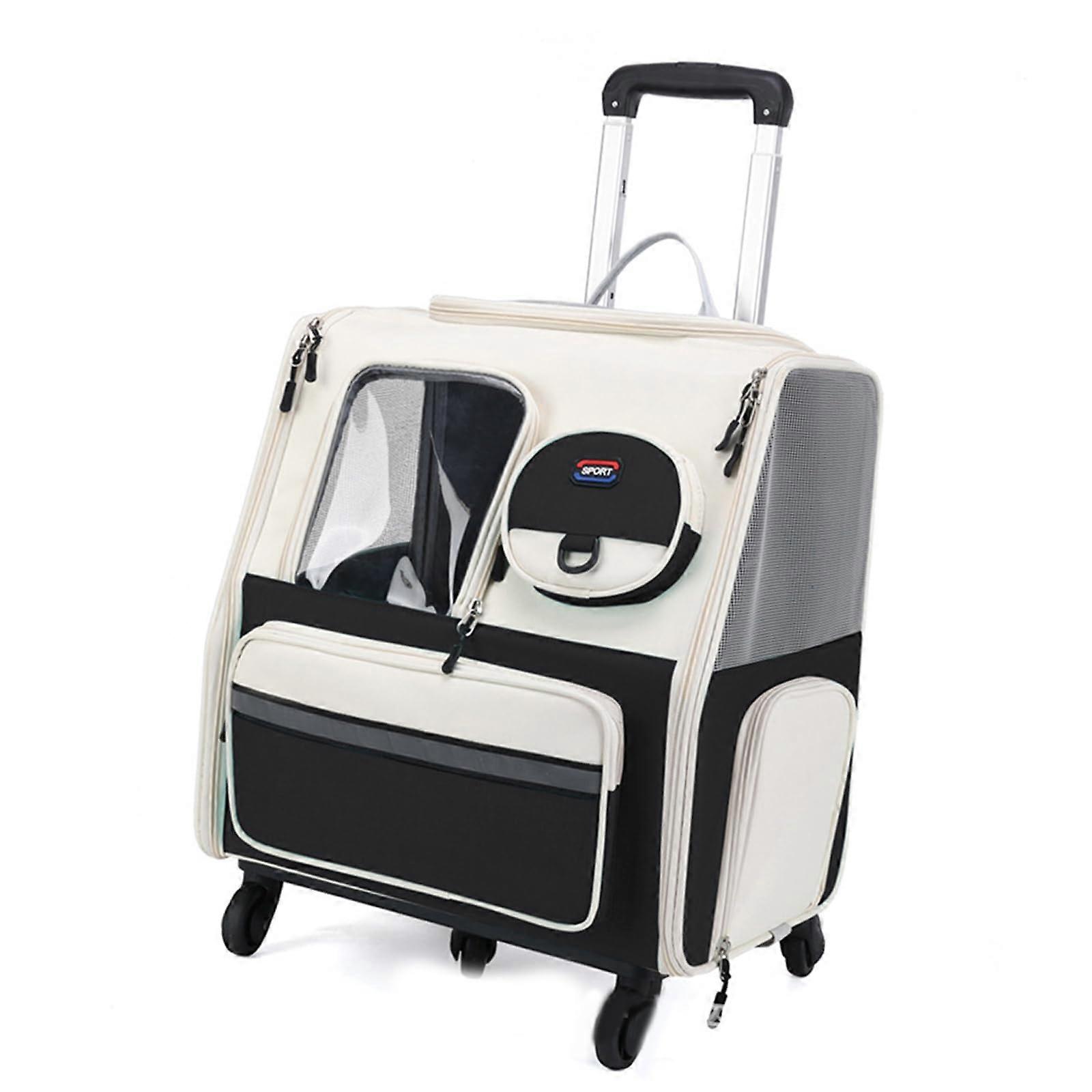 Detachable dog trolley bag, large, foldable, pet carrier, cat travel bag, carrying bag with telescopic handle, shoulder straps, black lever model