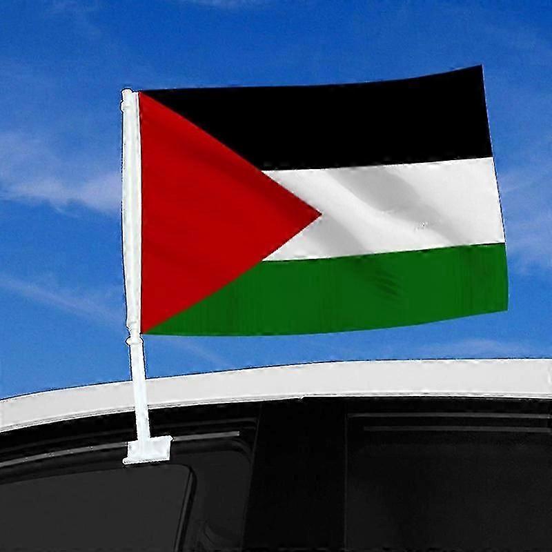 أعلام سيارات فلسطين ، علم السيارة الفلسطينية لنافذة السيارة مع علم فلسطين وعمود علم السيارة ، مشبك نافذة 18x12 فلسطين الحرة