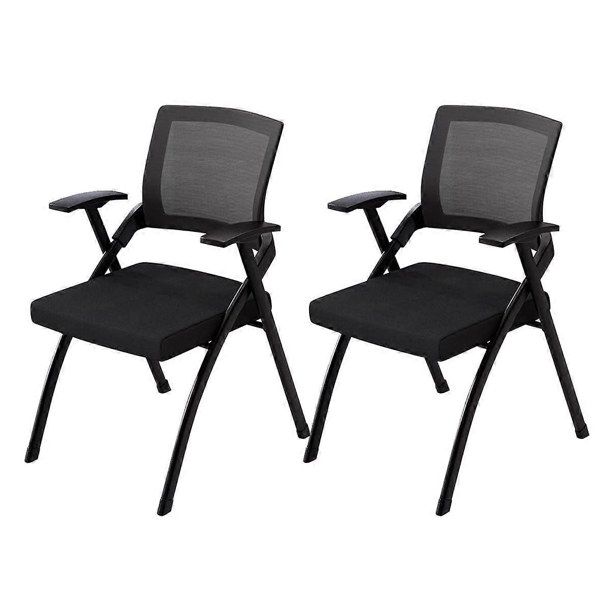 Mesh Guest Reception Chairs with Arm Set of 2, Stackable, Folding Desk Chair (Black)