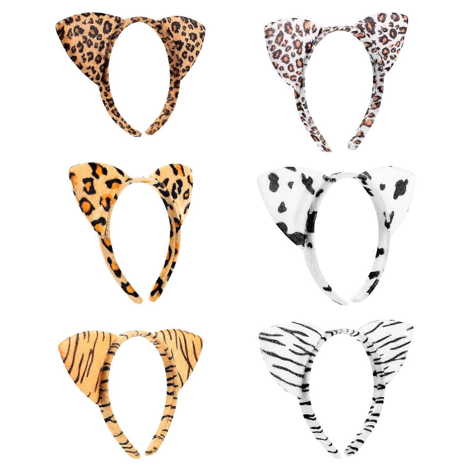 Party Headwear Animals Ear Headbands Tiger Pattern Fabric Material 6Pcs