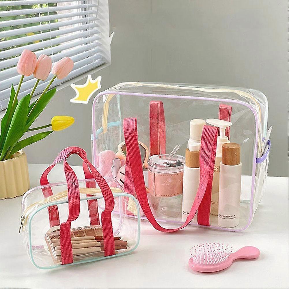 Jelly color small size (20*11*8) (A)$Macaron color PVC transparent double-hand bag for going out, large capacity waterproof beach bag, swimming