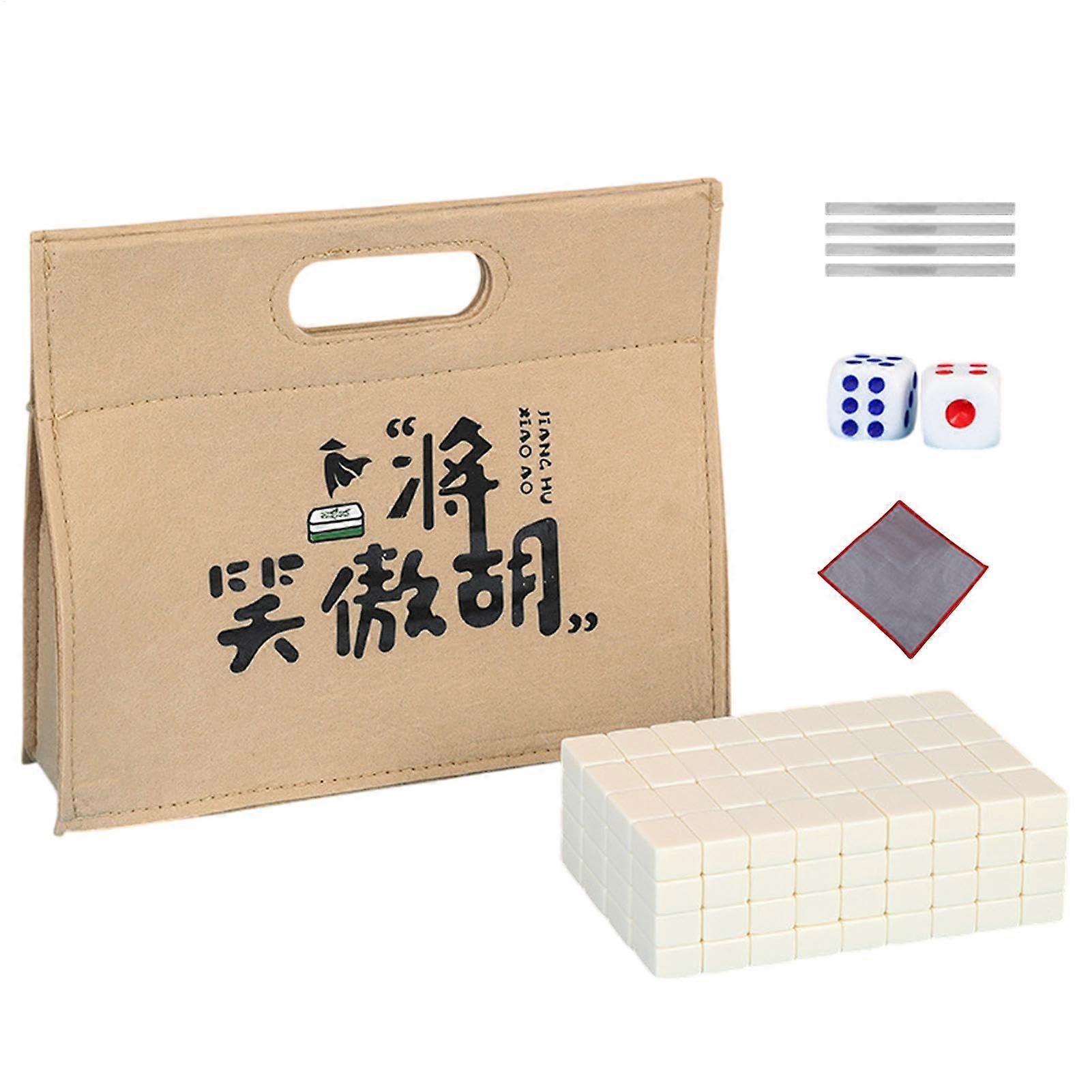 Chinese Mahjong Set, Small Table Game, Travel Package, Includes Tablecloth, Bag, Dice