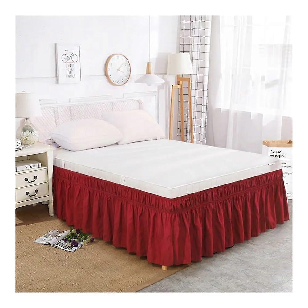 Solid Color Elastic Ruffle Bed Skirt Wrap Around Comfortable Fade Resistant Queen 60'x80'x15' Burgundy