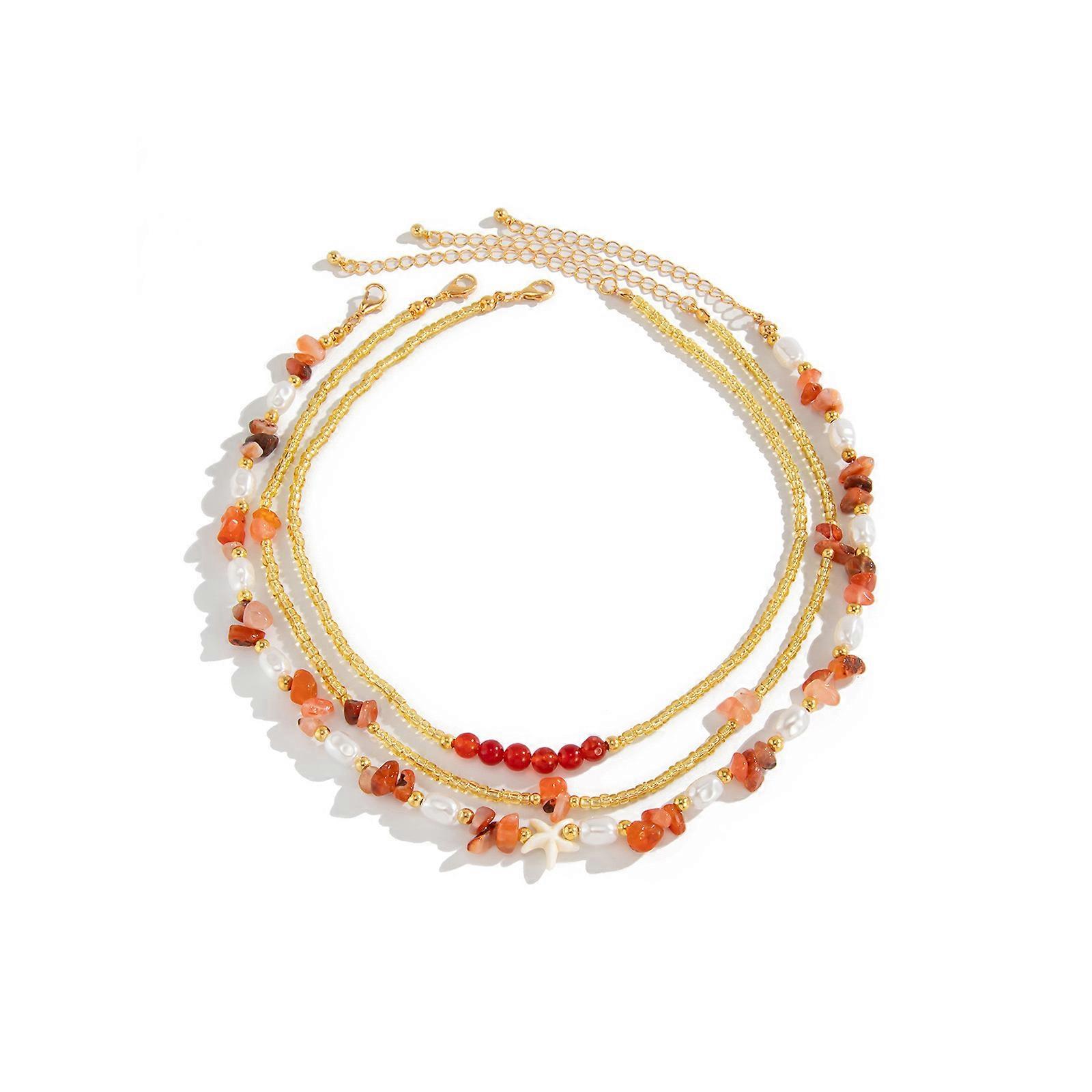 Stackable Bohemian Beaded Necklace With Mixed Textured Stones And Adjustable Chain Jewelry For Women Multicolor