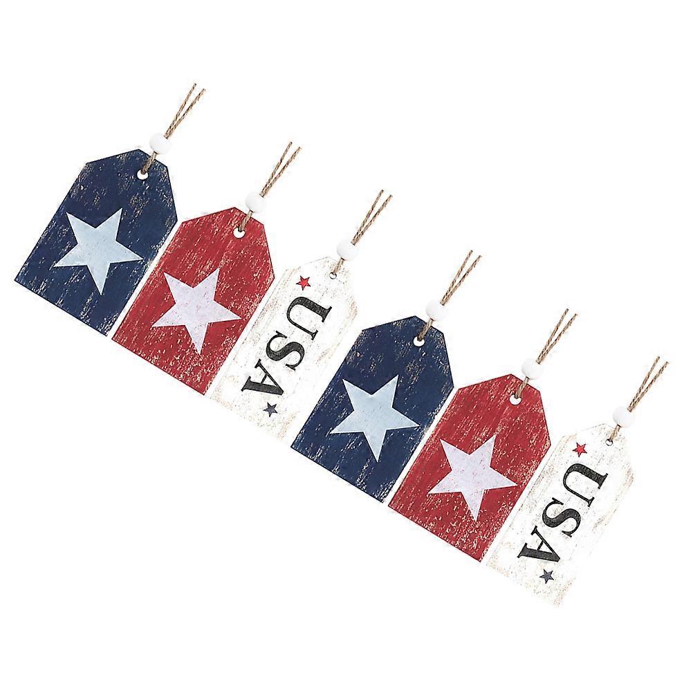 American Ornaments Wall Decoration Classical Design Wood Material Rectangular Shape 6Pcs For 4th of July