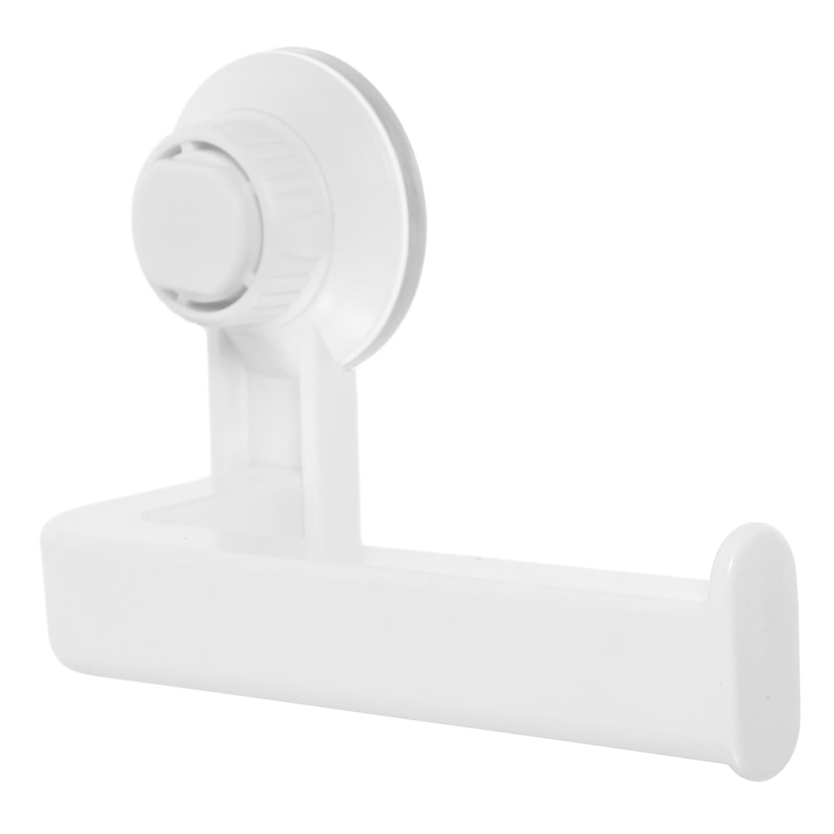 Wallmounted suction cup paper towel holder for versatile use in bathrooms, holds towels and toilet paper without drilling, spacesaving design.