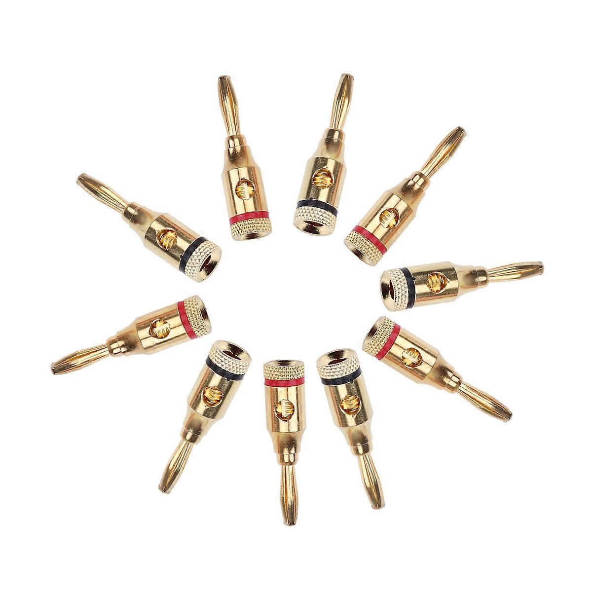 5 Pairs 4mm 24K Gold Plated Open Screw Type Banana Plug Connectors for Speaker Black and Red