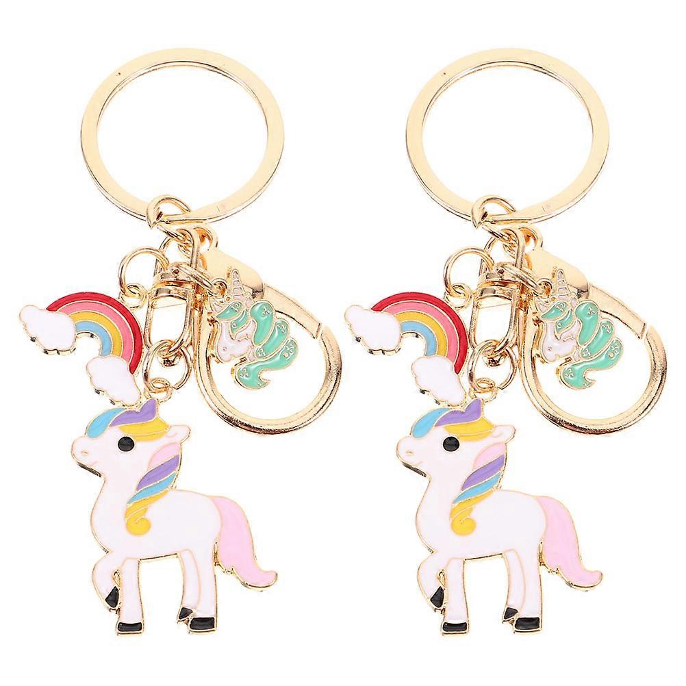 Cute Unicorn Keychain And Girls Daily Use Multi Color Bag Charm 2Pcs