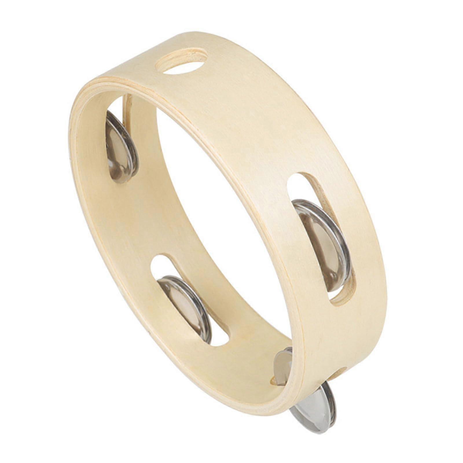 Tambourine 15.2 cm One-Row Wooden Handheld Percussion Instrument Perforated Round Design