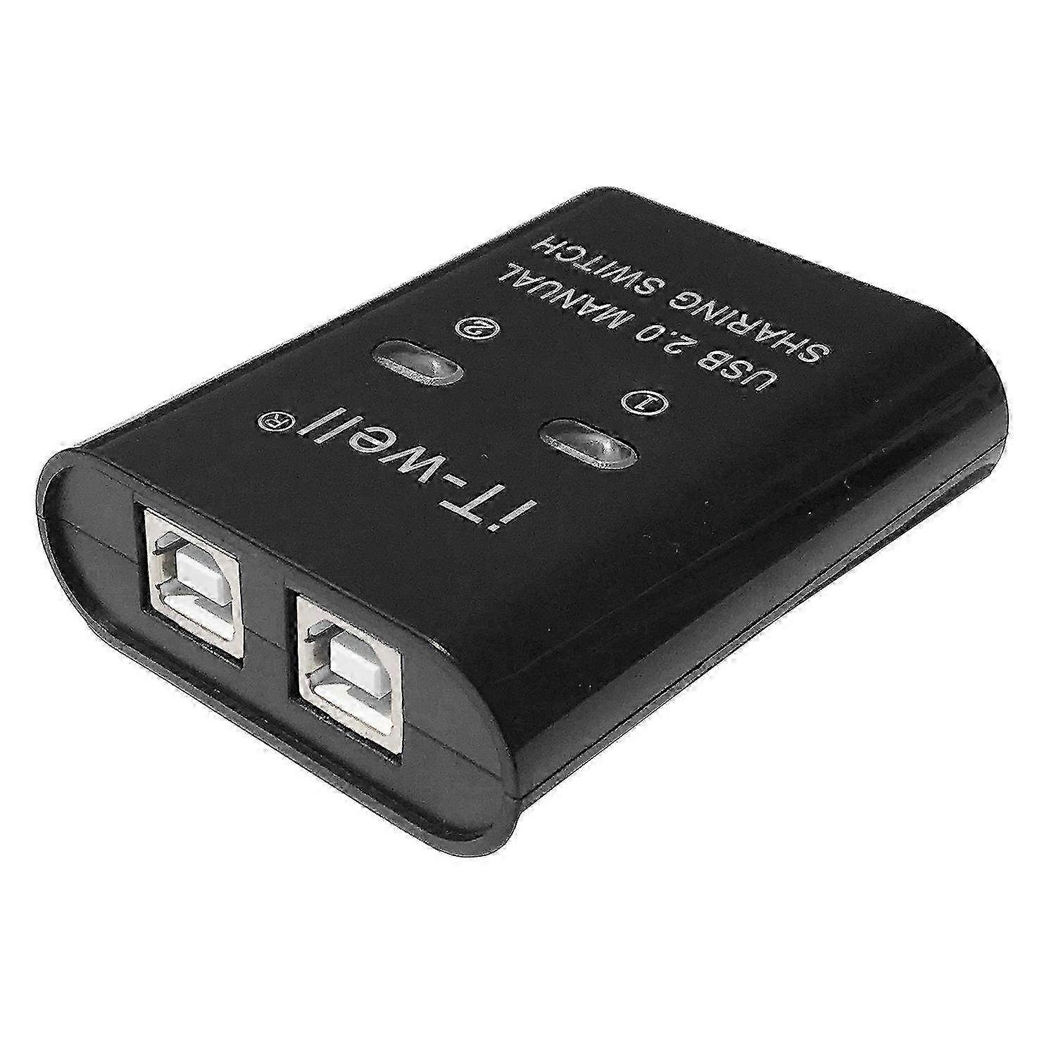 Dispositivo di condivisione stampante USB a 2 porte, hub switch KVM manuale per più stampanti, convertitore splitter 2 in 1 out nero