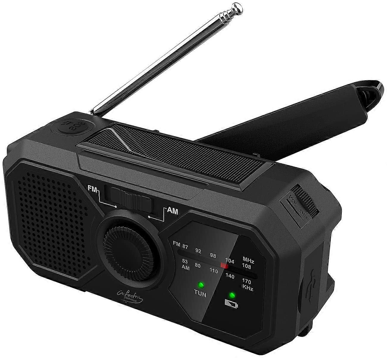 Crank Radios: Solar and Dynamo Crank Radio with LED Light, SOS, Power Bank Function (Radio with Battery, Emergency Radio, Headphone Cable)