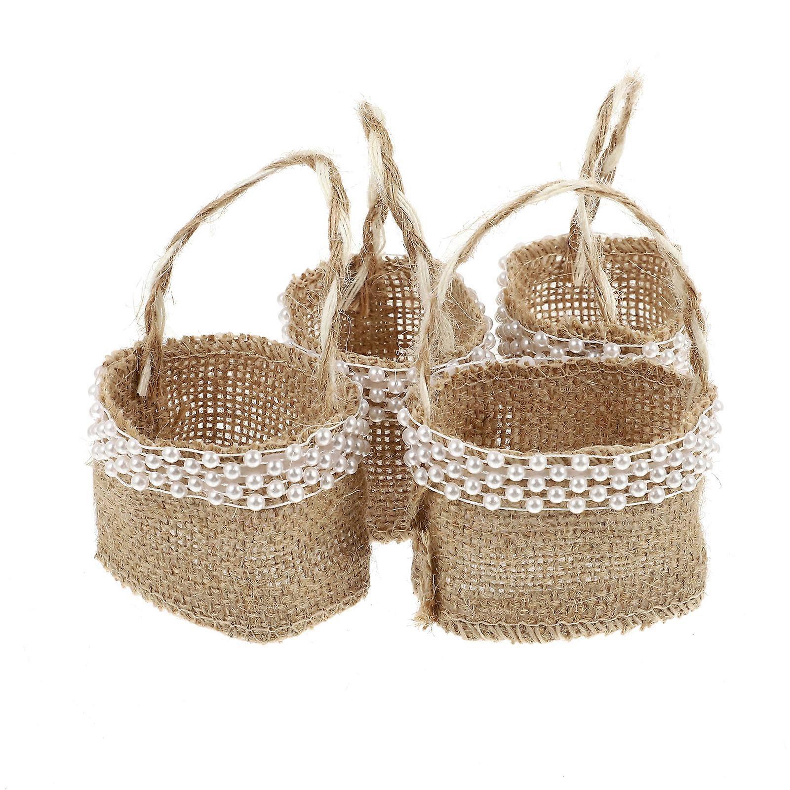 Rustic Basket Flower Girl Linen Chocolate Rectangular Candy Storage Bag 4Set