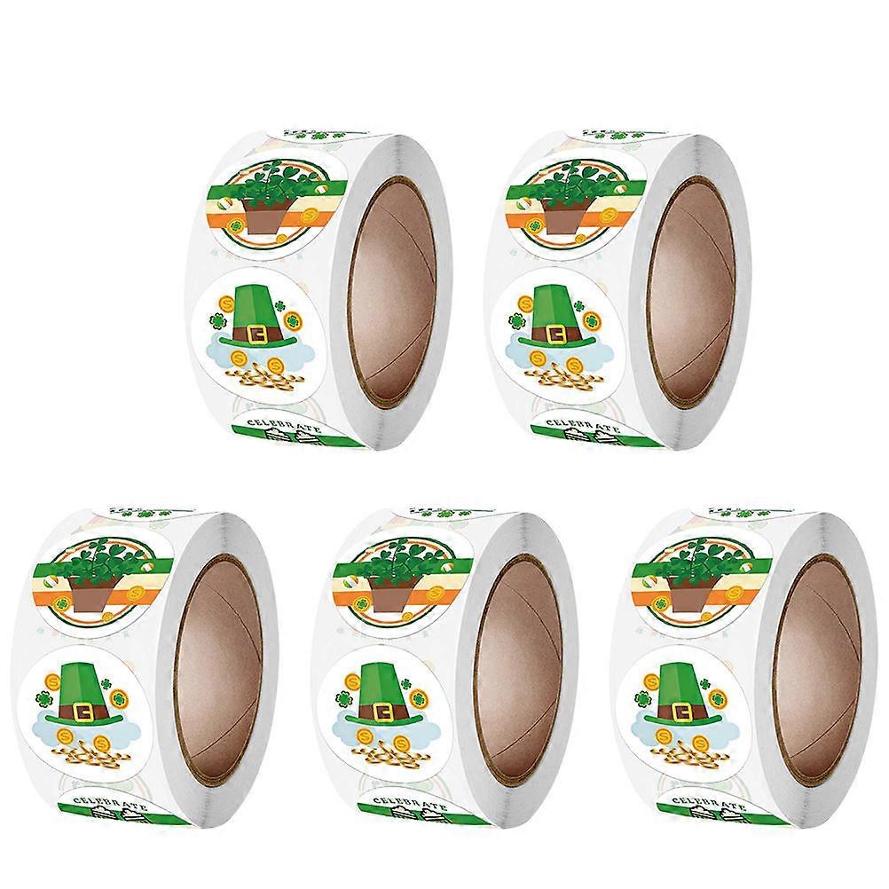 St Patricks Day Sticker Adhesive Decals Assorted Color 10x10x2.5cm Holiday Theme Design 5 Rolls
