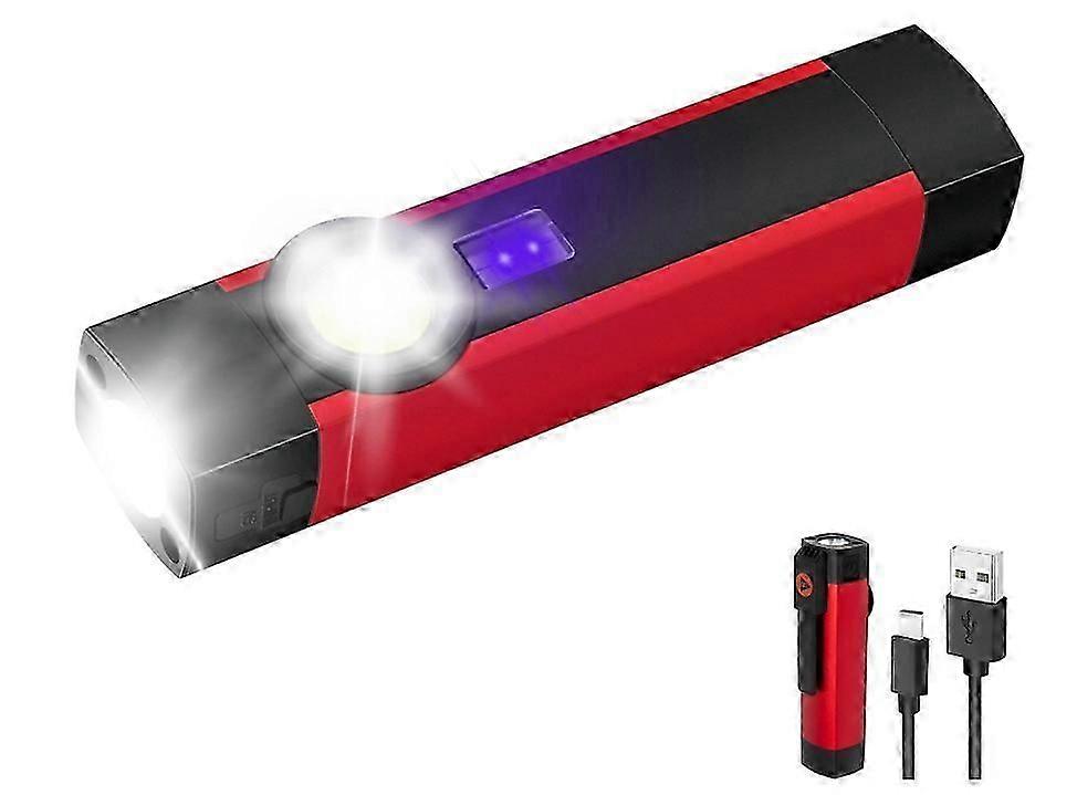 Small LED Torch 800 Lumens, Super Bright Rechargeable Torches with COB Work Light, Magnetic Base and Pocket Clip, 4 Modes with UV Light(Red)
