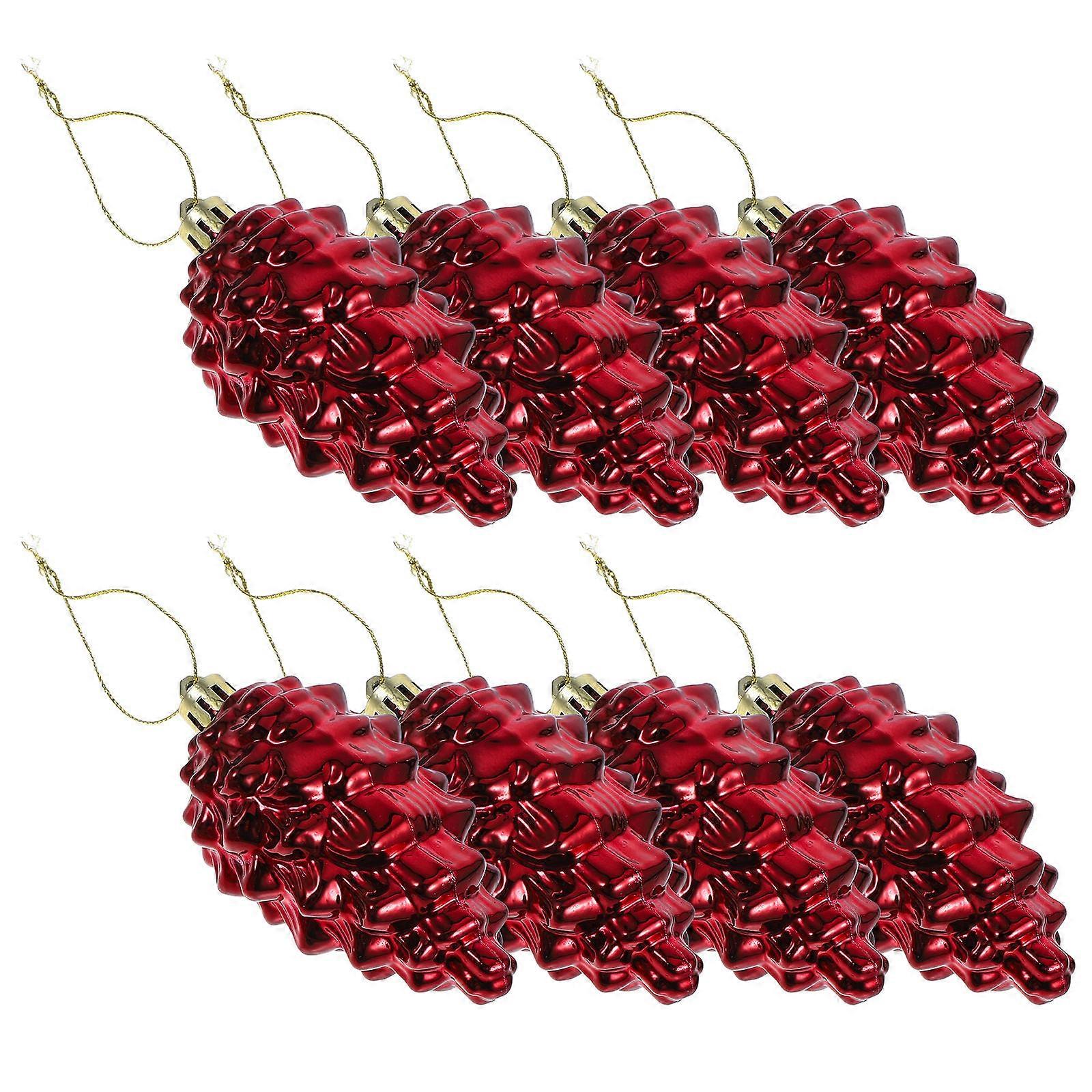 Dark Red Plastic Christmas Pine Cone Ornaments for Decoration Use Easy to Match and Install 8pcs