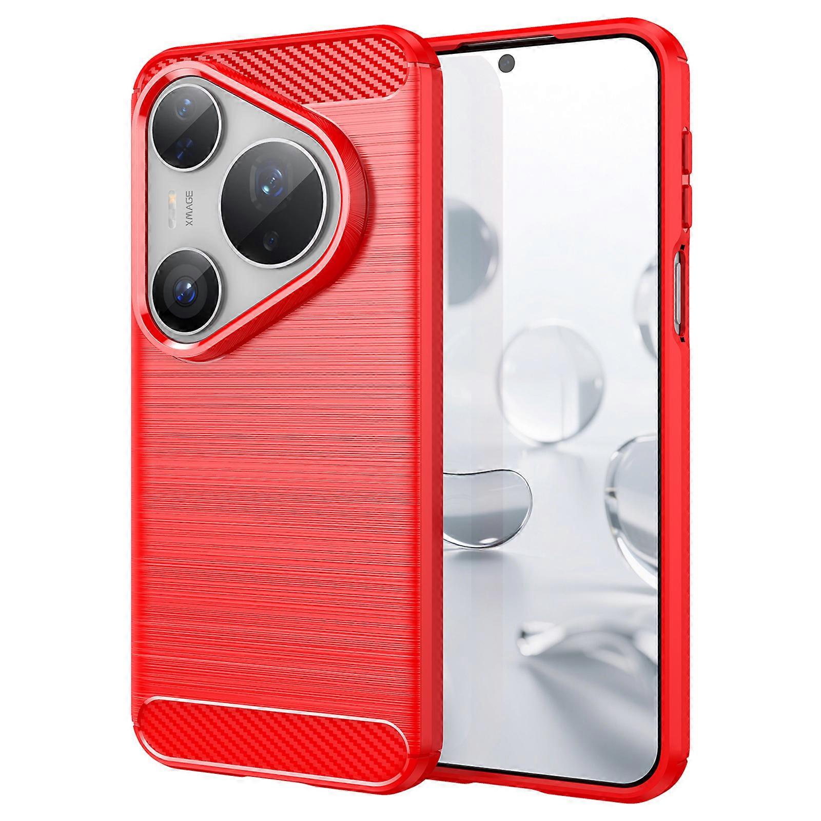 Huawei Pura 80 Pro 80 Pro+ 80 Ultra Kılıf Koruyucu Telefon Kılıfı Karbon Fiber Doku Fırçalanmış Kırmızı