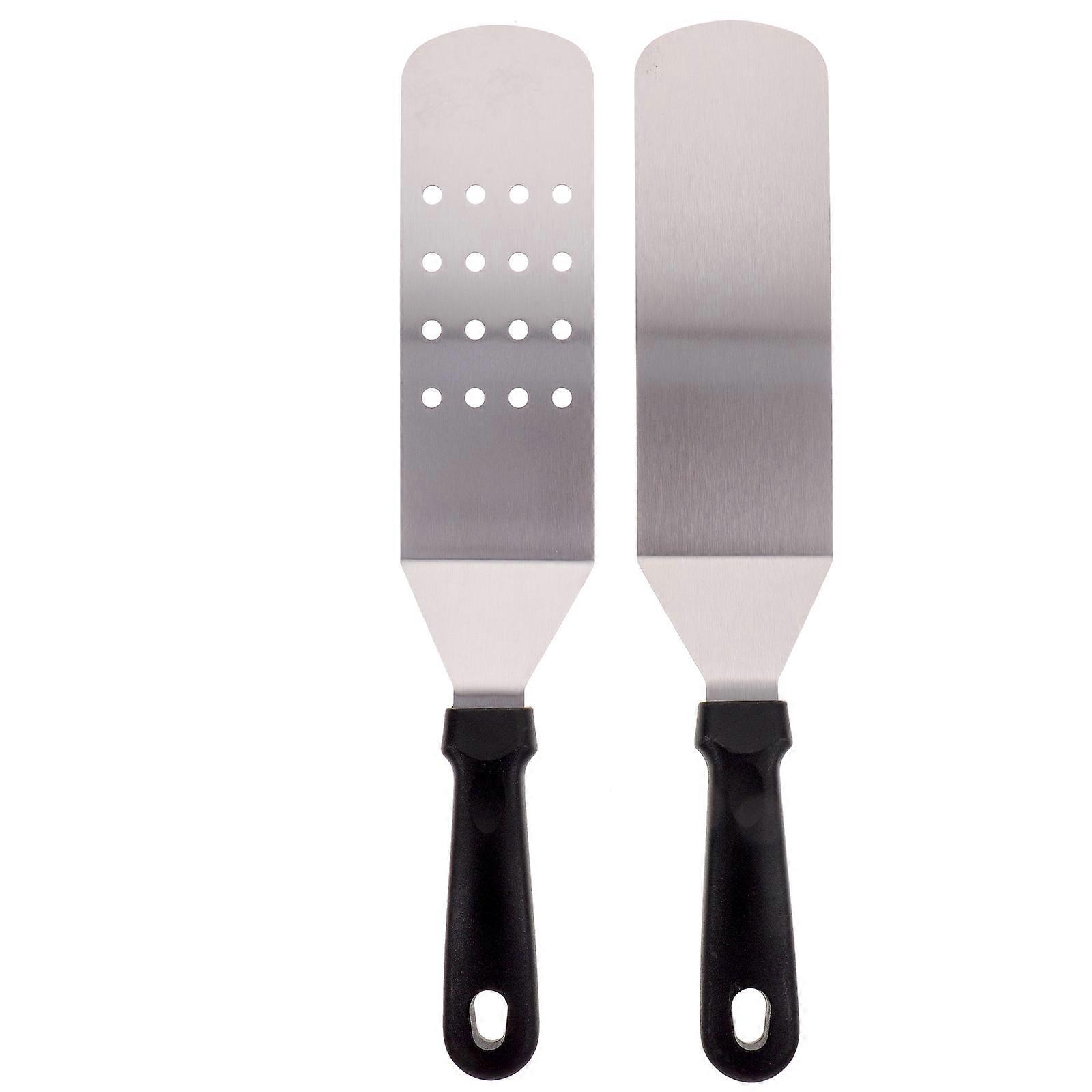 Barbecue Turner Set Set Griddle Scraping Pancake Flipping BBQ Grilling Silver 39 x 7.2 x 4cm 2Pcs