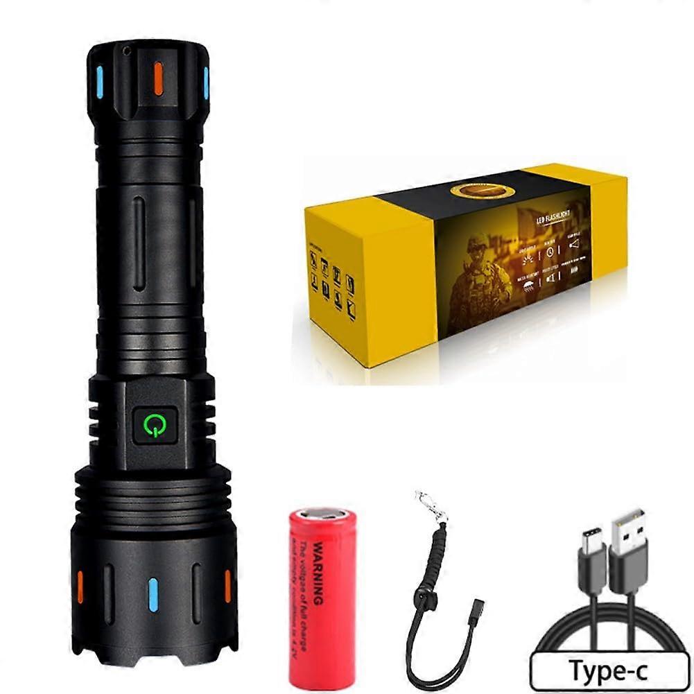 USB C Rechargeable Telescopic Zoom  Luminance LED Torch for Adventure (Black)