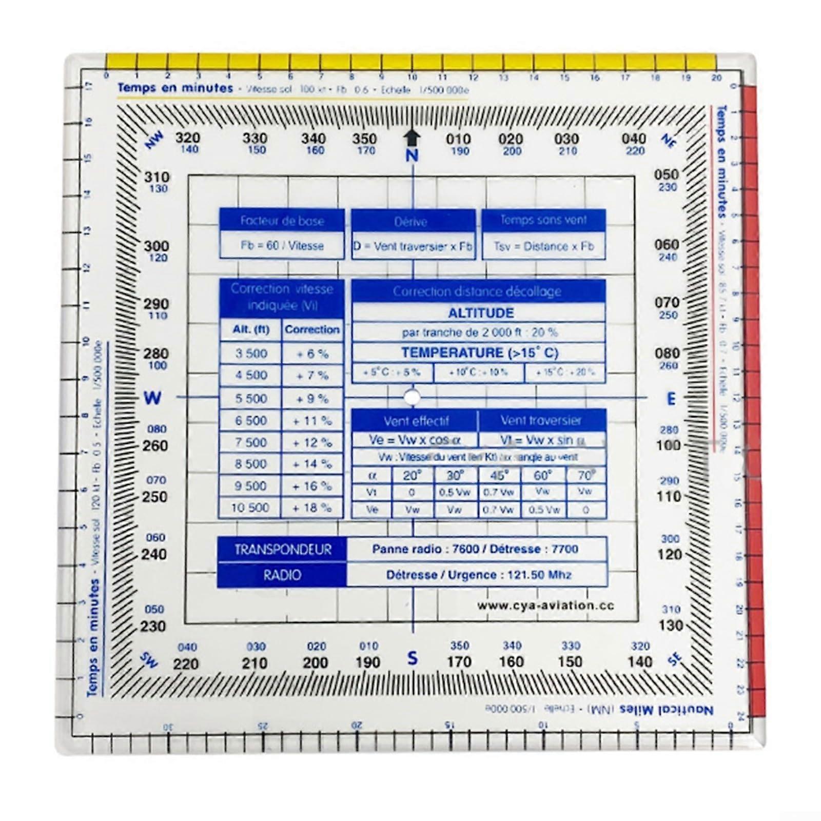 Flugruler Navigation Ruler Precision Calibration Multi-Functional Drawing Ruler 14x14.5x0.3cm for Aviation Students and Carpenters