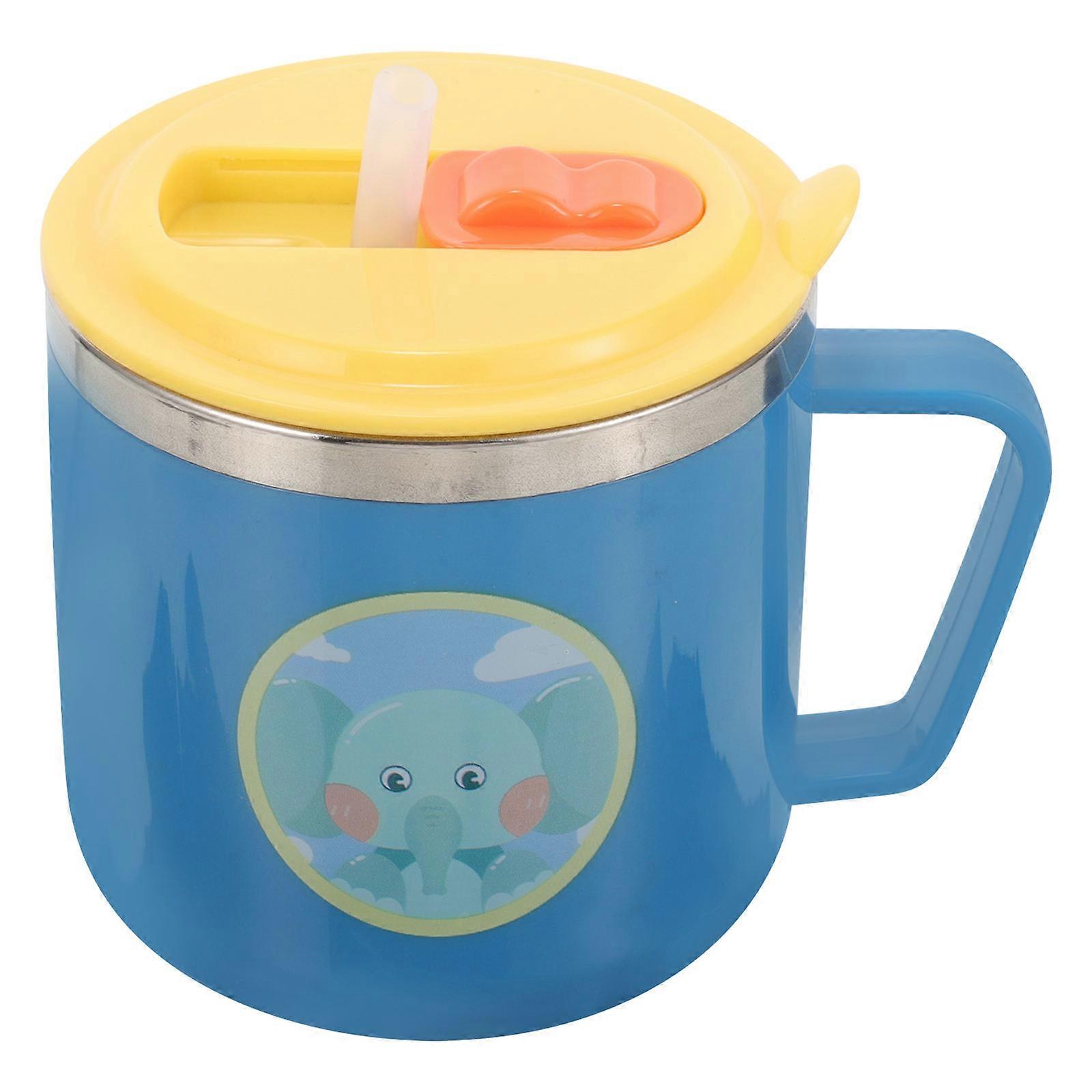 Adorable Cartoon Elephant Straw Cup with Doublelayer Insulation for Kids Toddlers Assorted Color