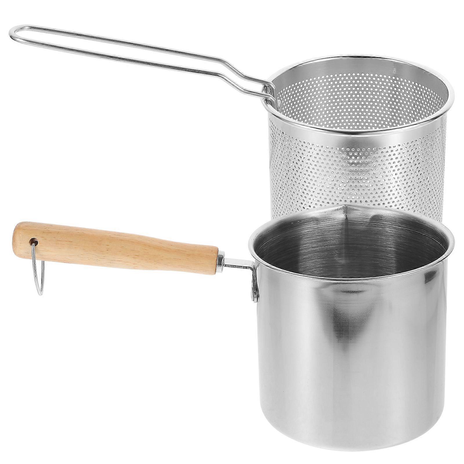 Round Stainless Steel Fry Basket Small Frying Basket Pot Home Kitchen Fryer 10.9×5.1×4.9in 1Set