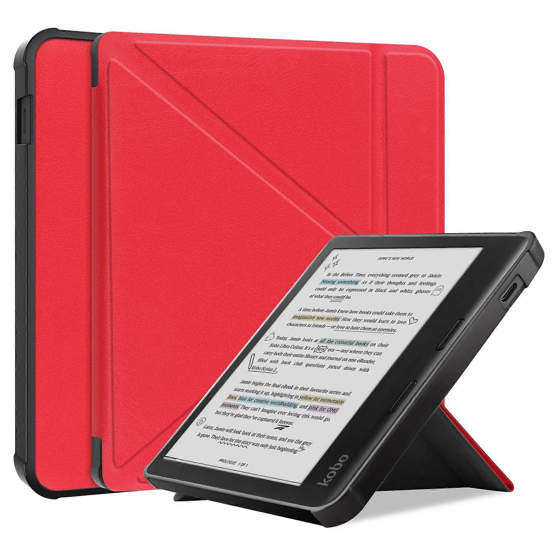 Standhülle für Kobo Libra Colour eReader PU Leder Hülle Abdeckung mit Auto Wake Sleep Red