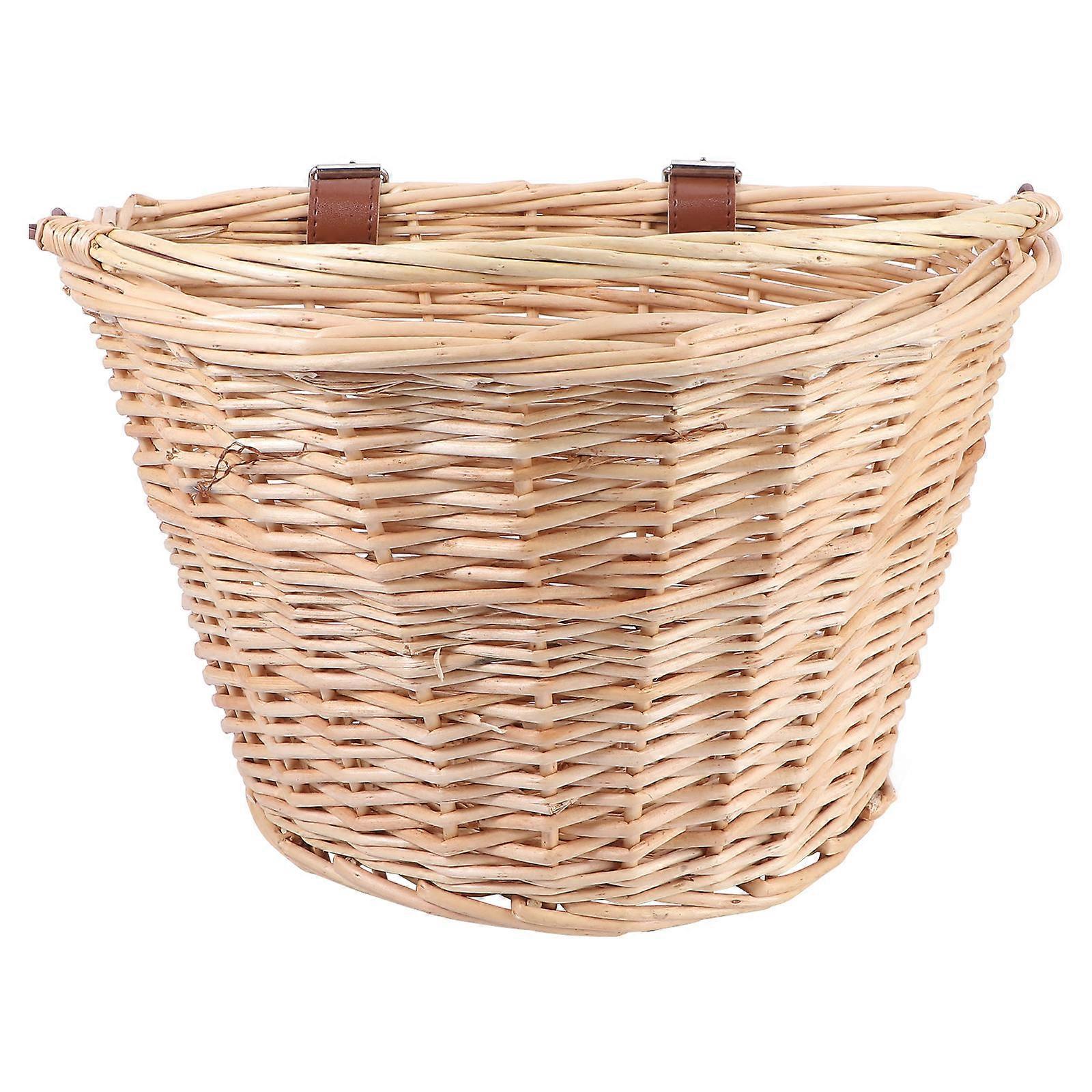 Cycle Basket With Handle Bike Accessory Home Storage Willow Material Bucket Shape 13.8×10.2×8.7in 1Pack