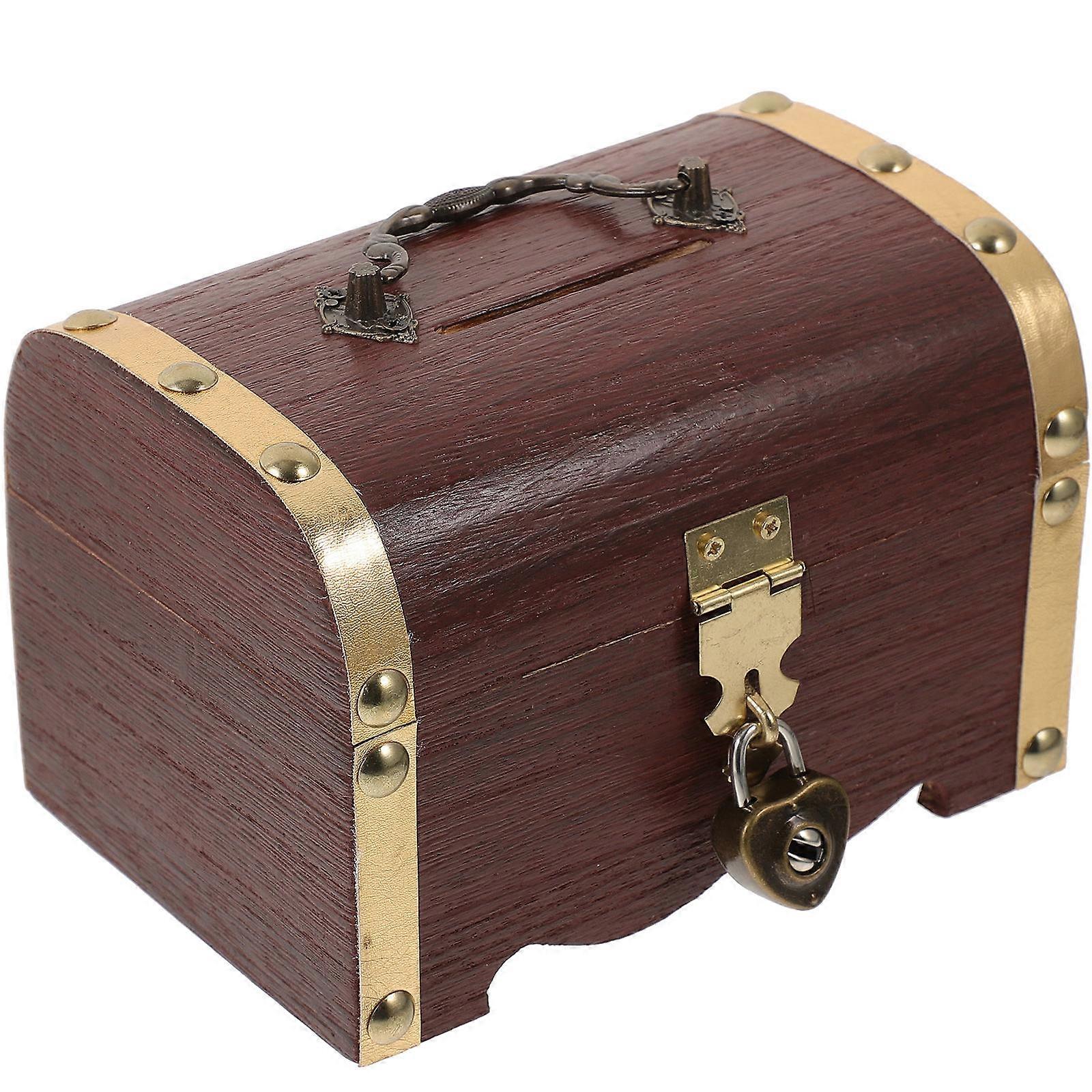 1PC Retro Packaging Box Vintage Desktop Organizer Wooden Storage Coin Bank Size Lock