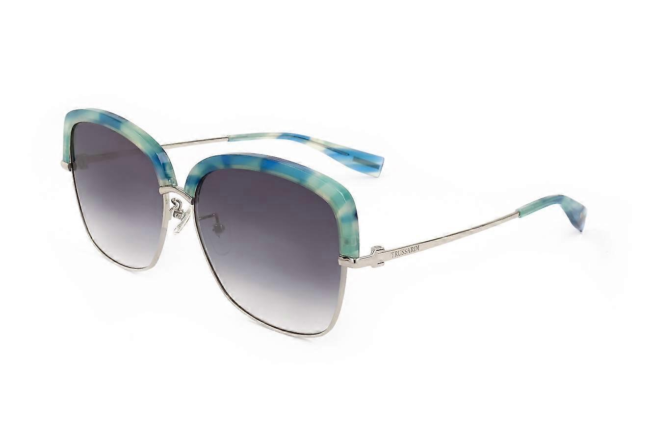 Sunglasses Trussardi STR220F 06XN GREEEN BLUE WHITE HAVANA 62/15/150 WOMAN