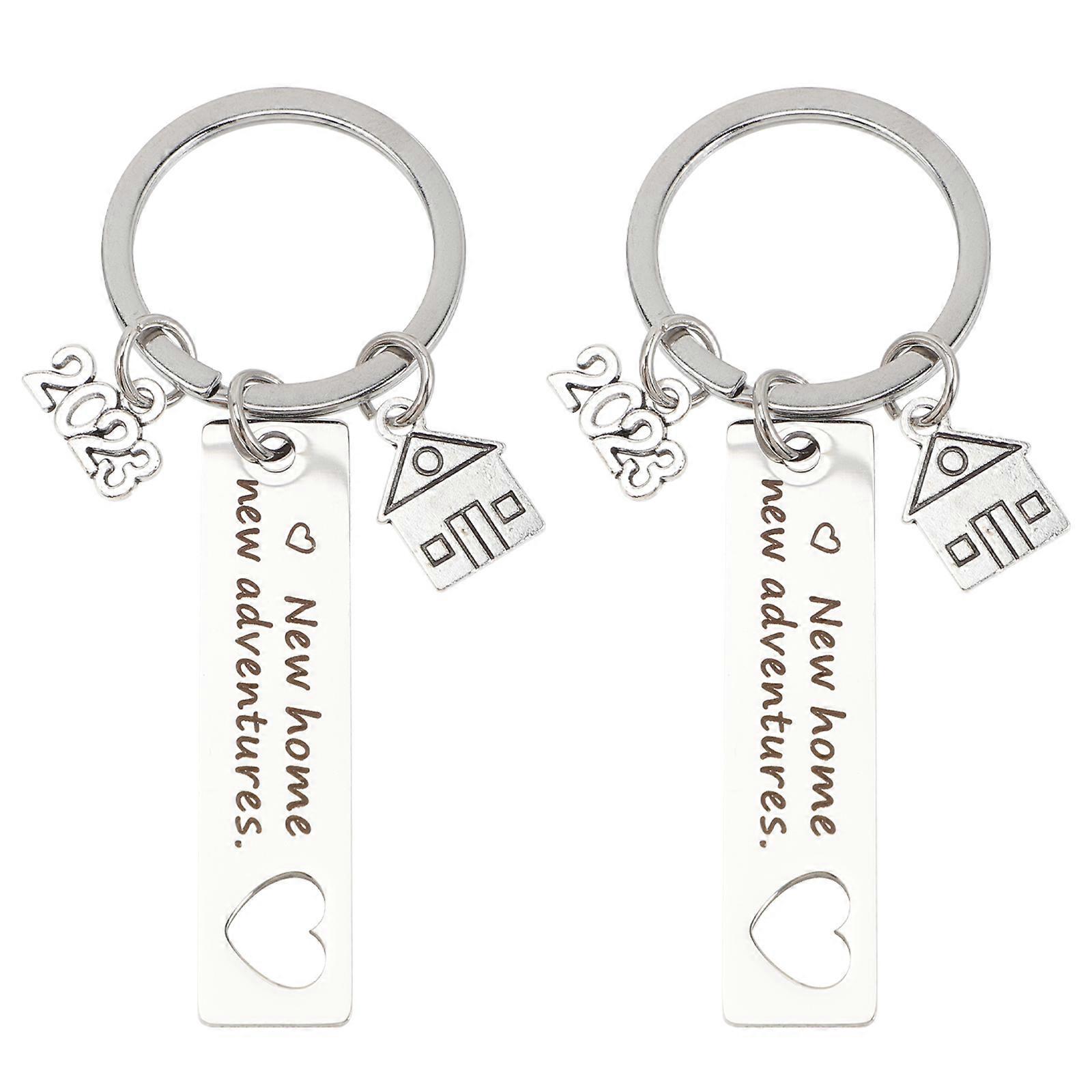 House Shaped Keychains New Home Celebration Decorative Items Silver 8x5cm 2Pcs