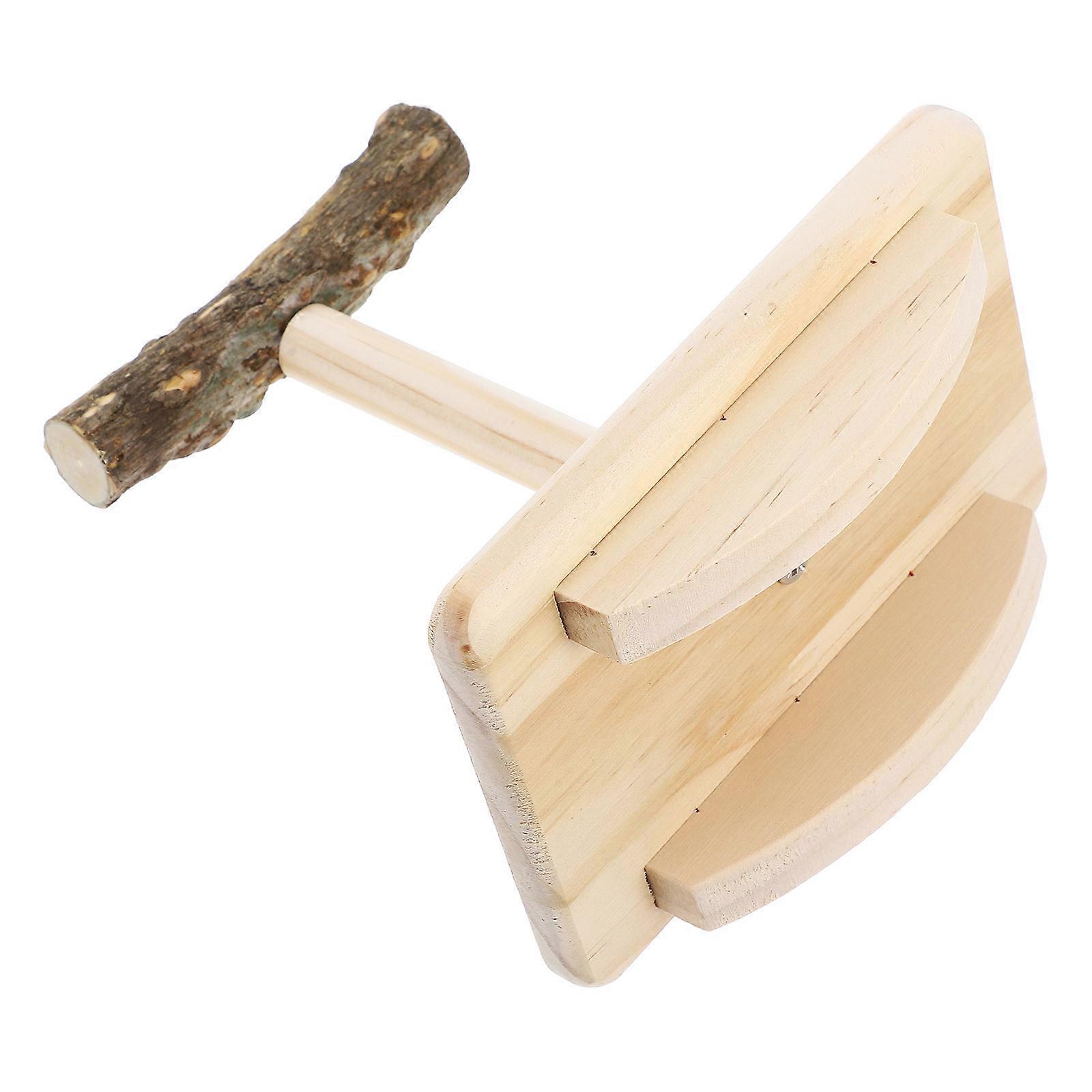Khaki Wooden Parrot Stand for Cockatiels Lovebirds with Rocking Structure Stable Desktop Use 7.5
