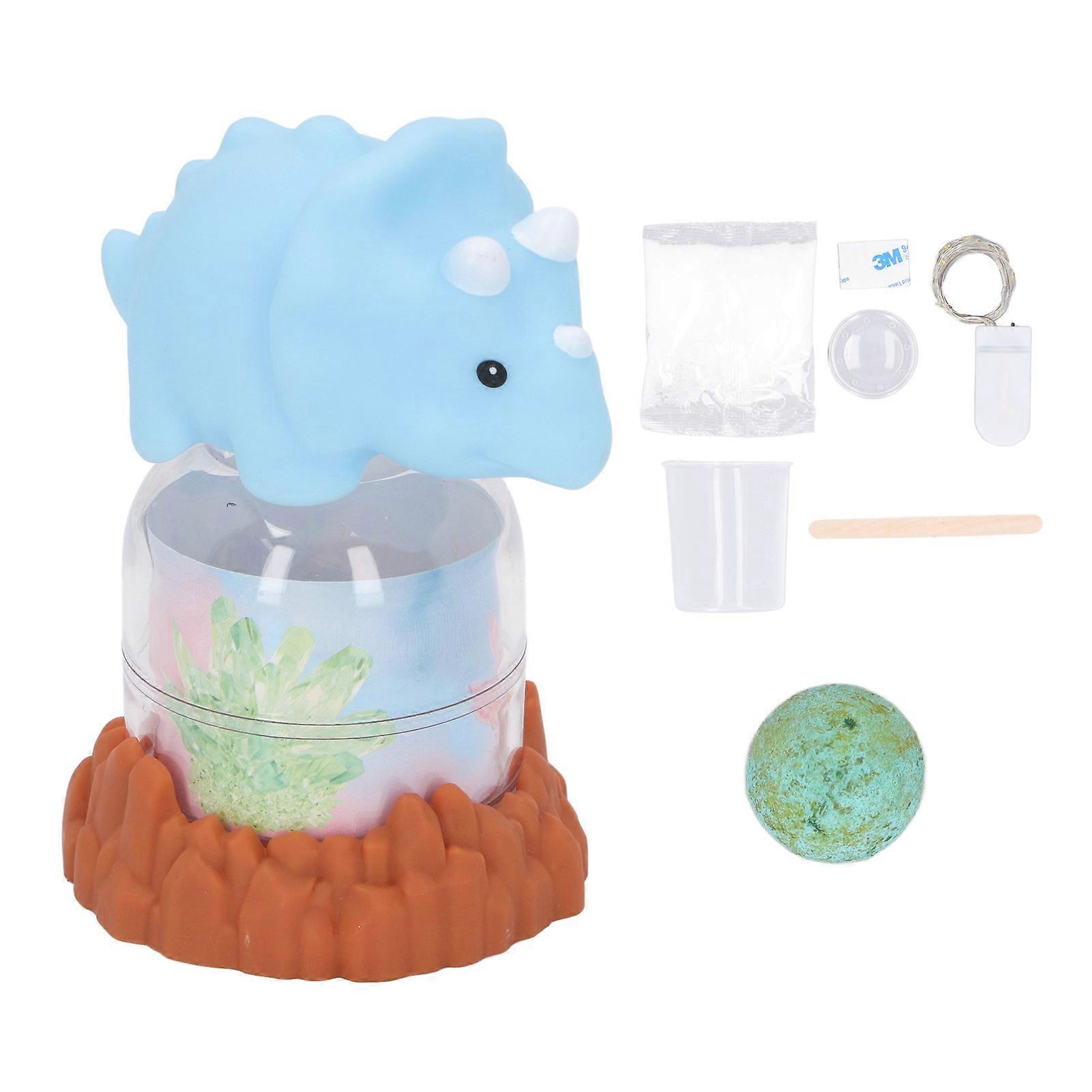 Kids Rhinestone Growing Kit with Light Up Display Dinosaur Doll Rhinestone Growing DIY Making Experiment Science Kit Toy Blue