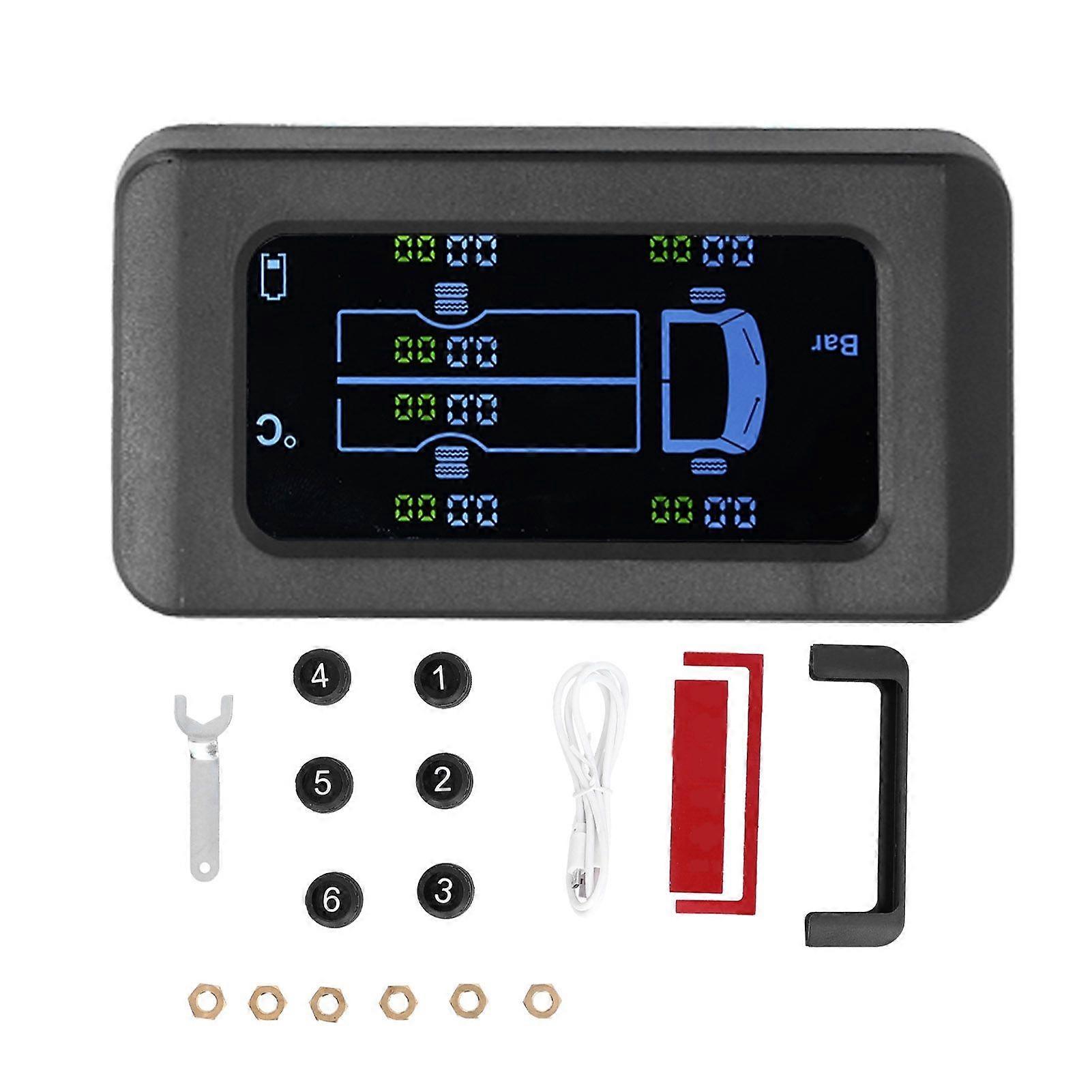 Tyre pressure monitor with 6 external sensors solar USB charging 0-8.5bar 122PSI