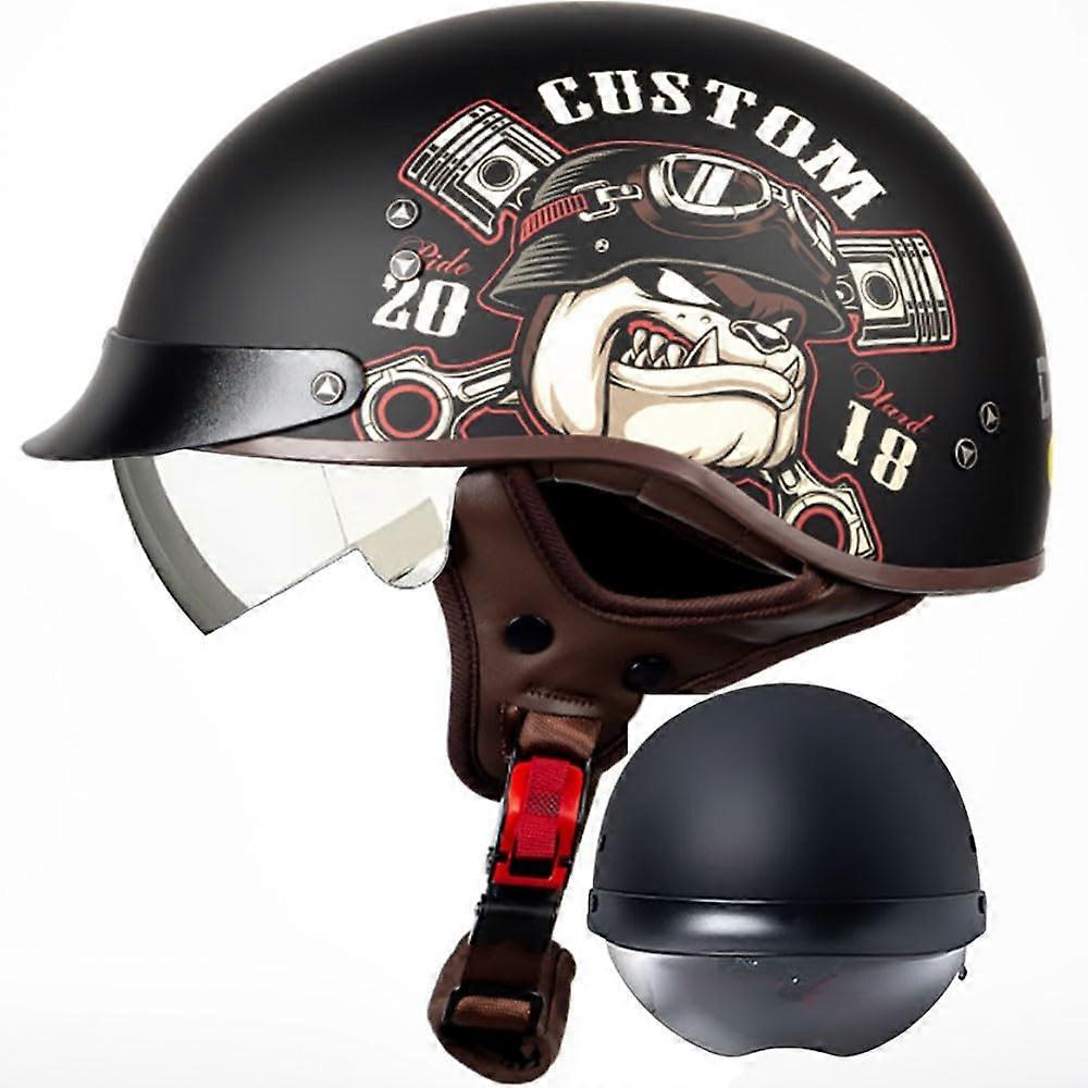 Motorcycle Helmet with Goggles DOT/ECE Approved, Jet Style Scooter Helmet Moped Chopper Retro Half Shell Size L 57-58CM