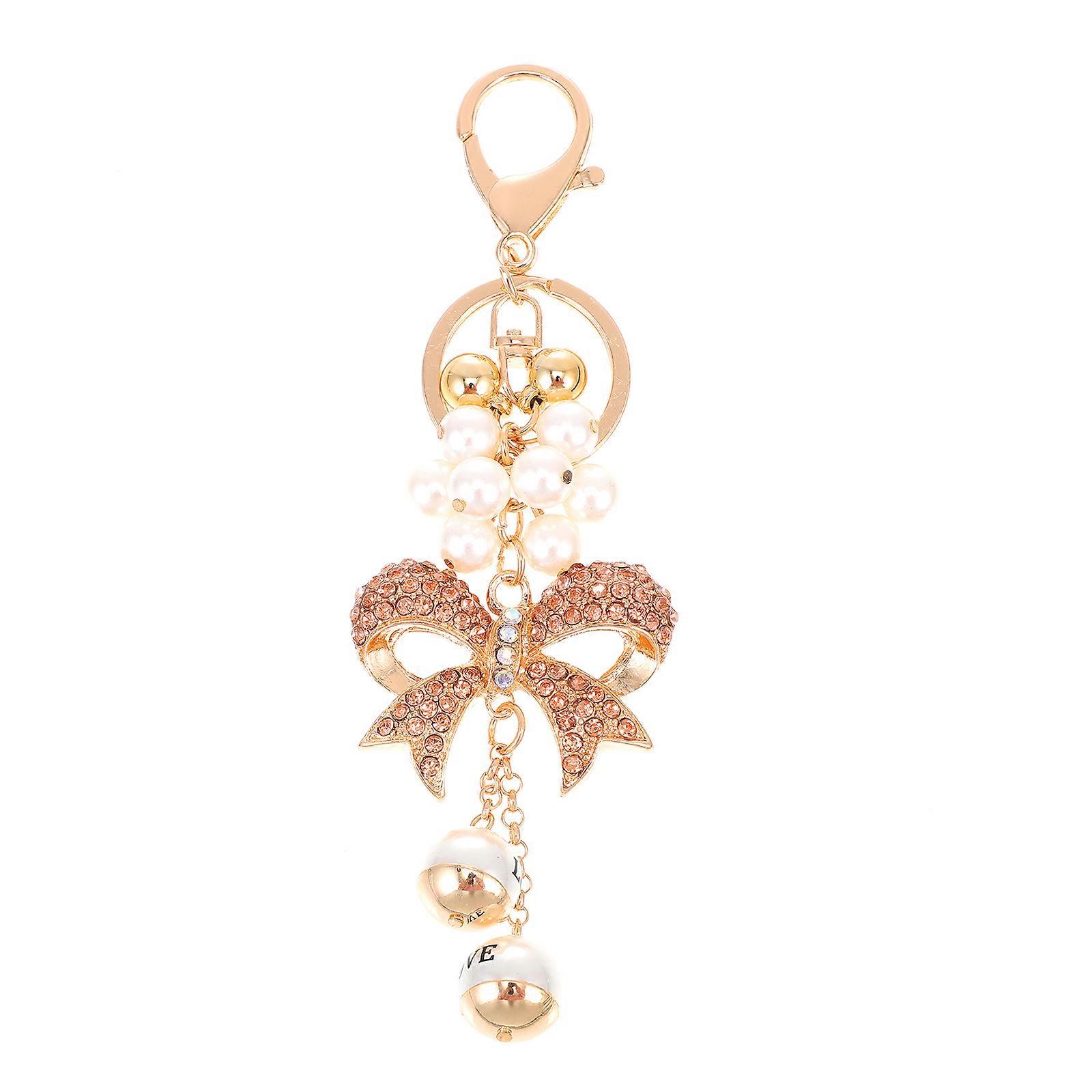 Rhinestone Bowknot Keychain Decorative Key Ring For Everyday Use Simple Design 1Set