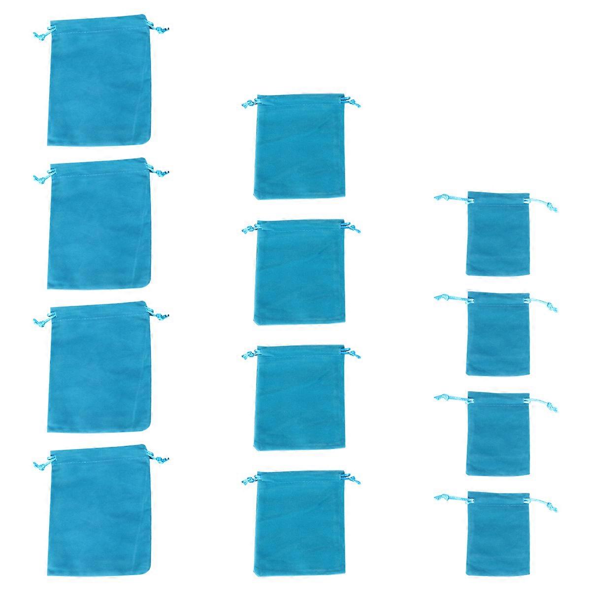 12Pcs Unisex Velour Drawstring Bag Storage Pouch Lake Blue