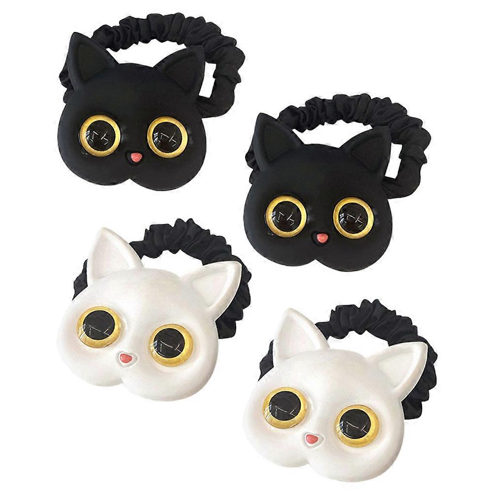 4PCS Stretchy Cat Hair Ties for Women – Elastic Ponytail Holders in Black and White for Multiple Occasions