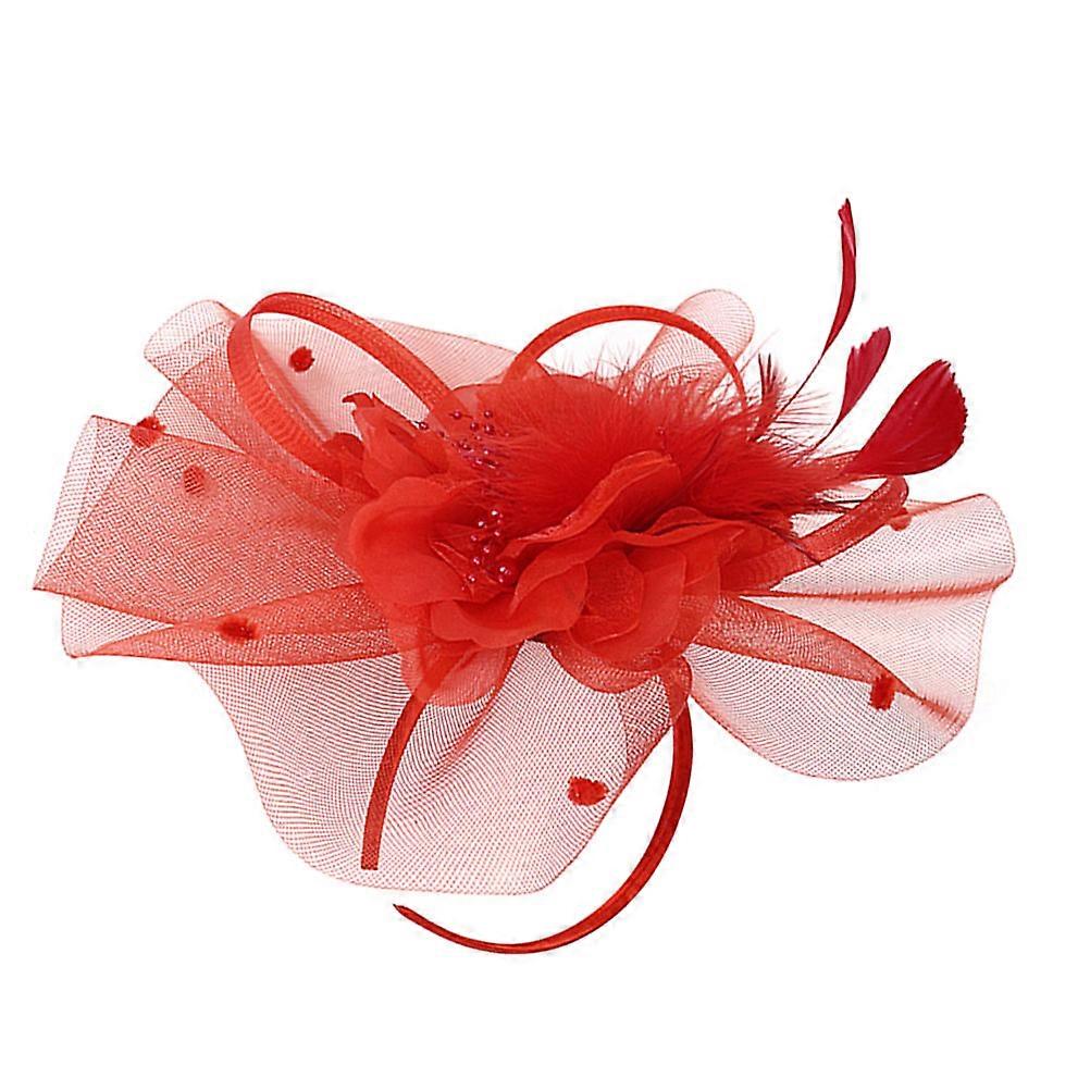 Square Mesh Hair Accessories Headband For Women's Evening Party Decoration Red 1Pack
