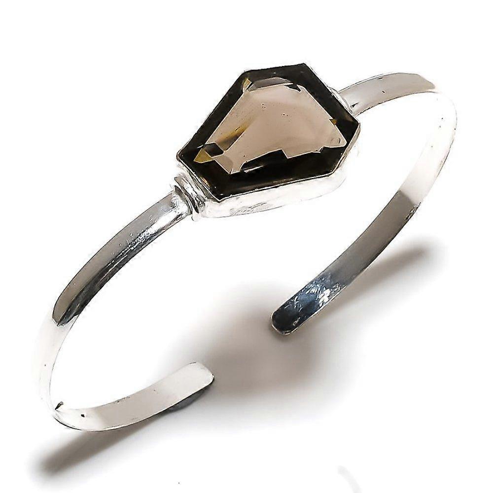 Natural Smoky Topaz Handmade 925 Sterling Silver Cuff Bangle Adjustable o7V23