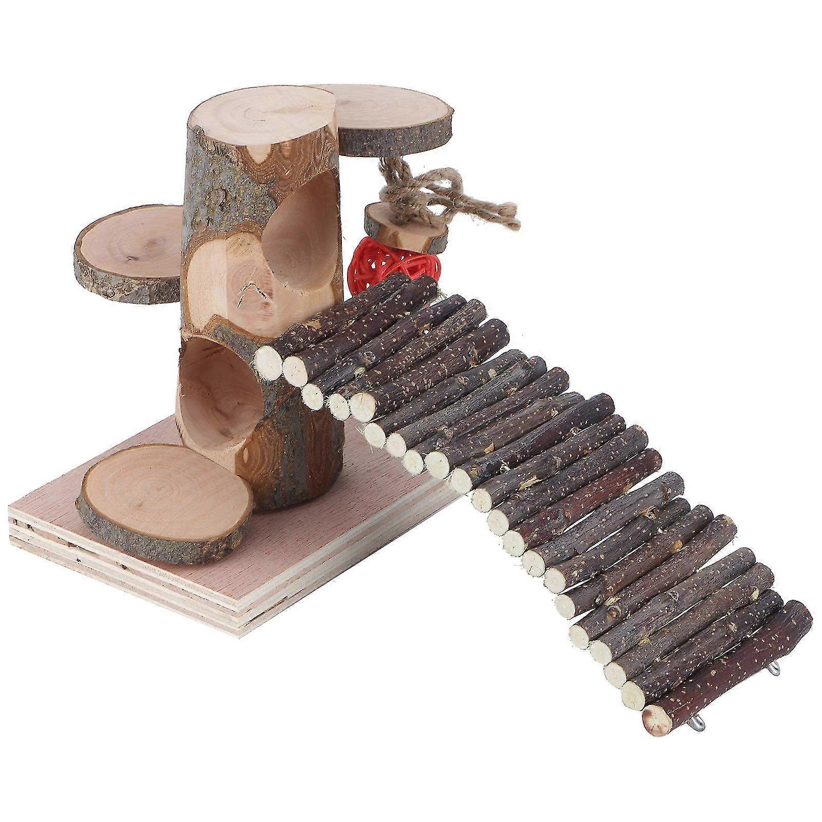 Wooden Play Platform with Ladder for Small Animals - Chew House for Hamsters & Pet Rodents, Relaxation & Exercise Area