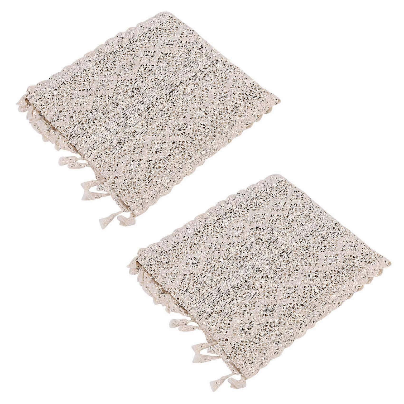 2X Elegant Cream Crochet Lace Macrame Table Runner with Tassels for Rustic Wedding Decoration and F